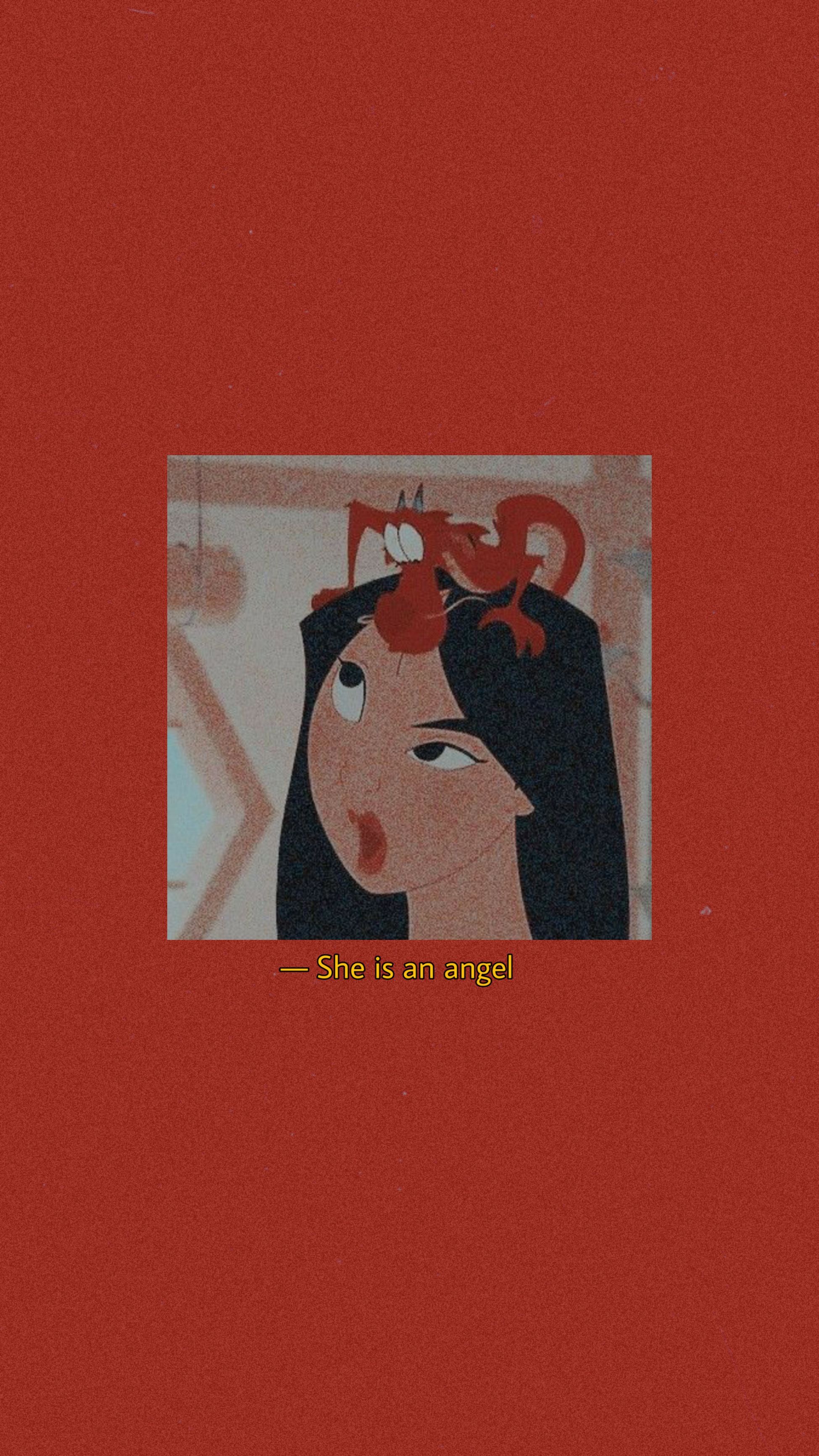 Red aesthetic background with Mulan from Disney's Mulan movie with the quote 