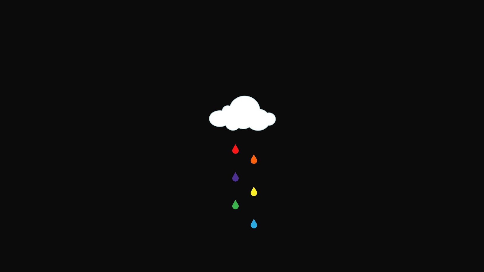 A white cloud on a black background with rainbow drops falling from it - LGBT