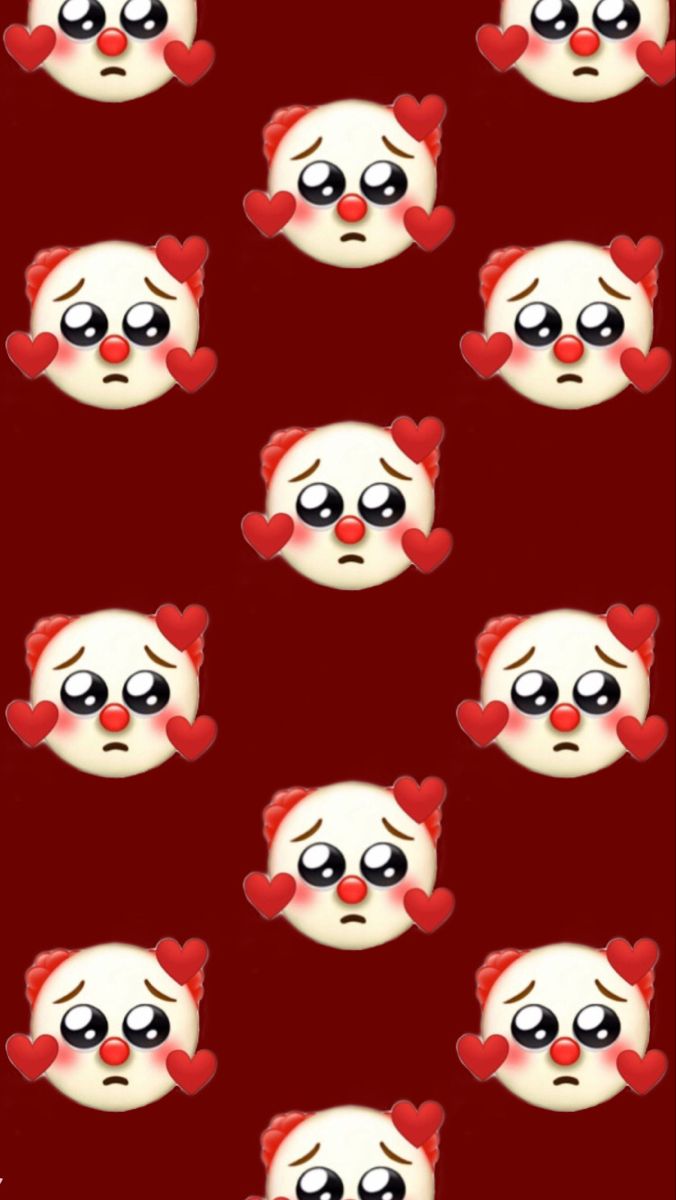 A pattern of cute cartoon faces on red background - Clown