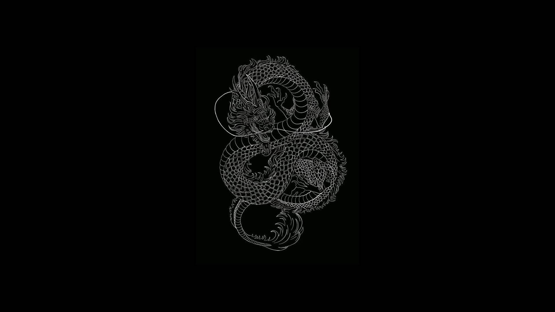 A black and white drawing of two snakes - Dragon