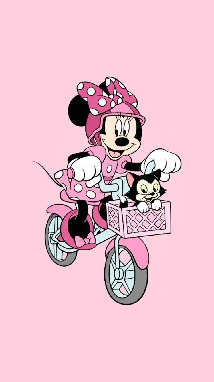 Mickey Mouse Disney Aesthetic Wallpaper : Minnie Mouse on Bike Wallpaper