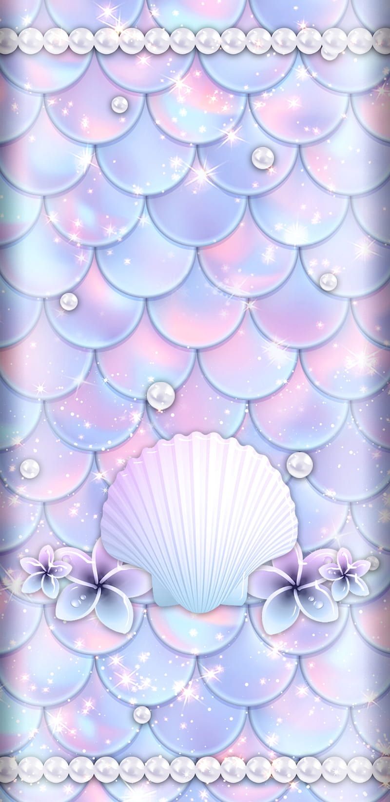 A mermaid shell and flowers on the background - Mermaid