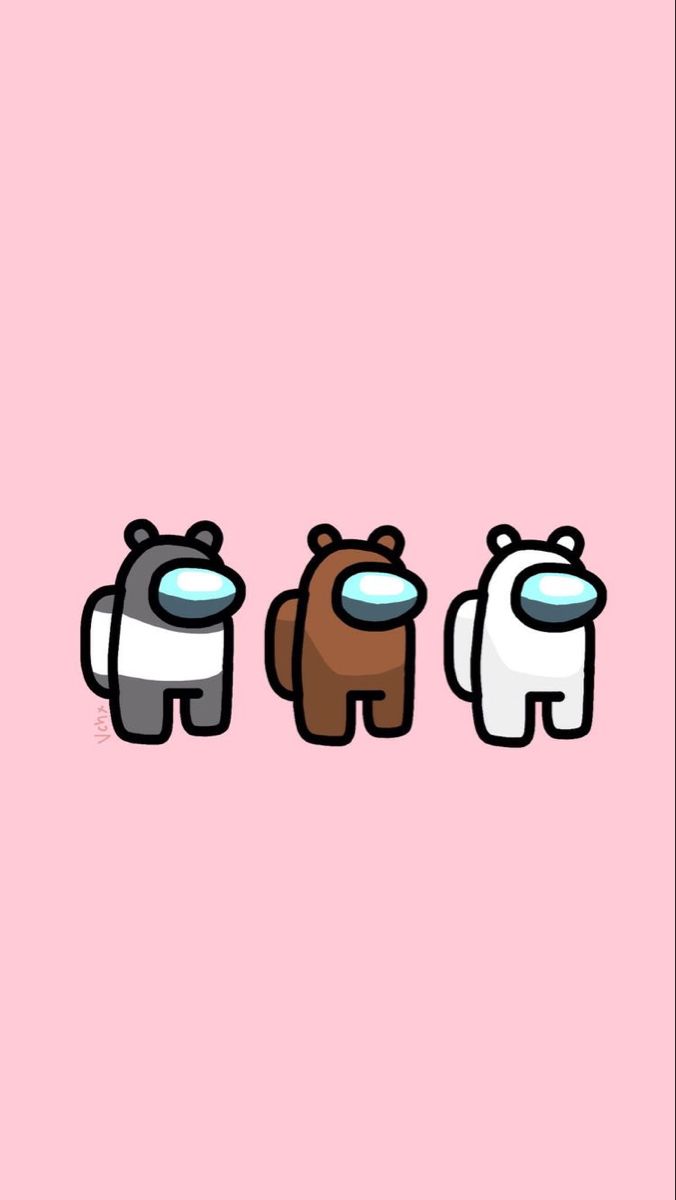 A set of three cute bears on pink background - Among Us