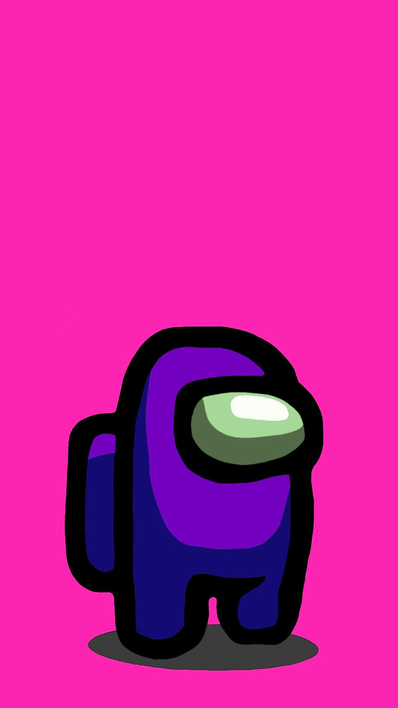 A purple character from the game Among Us with a green eye and a backpack - Among Us