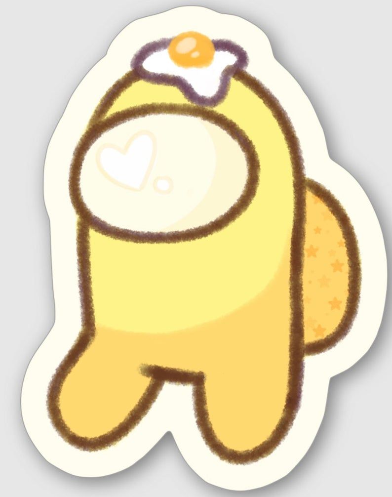 A sticker of a yellow Among Us character with a heart for a nose. - Among Us