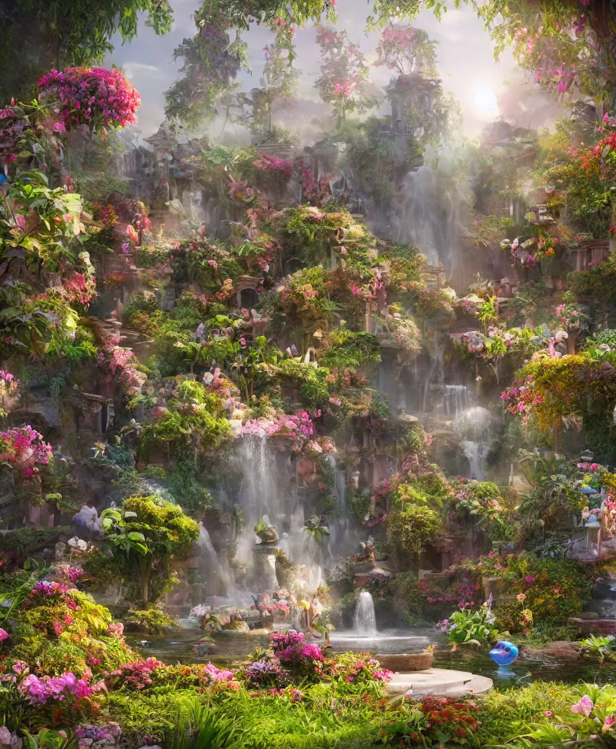 beautiful Hyperrealistic Secret flower garden in the