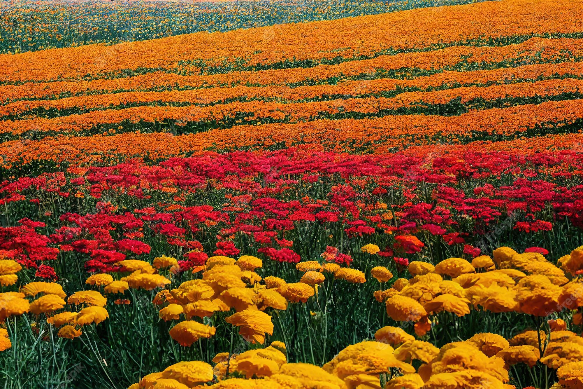 Premium Photo. Summer flower bouquet of yellow red orange flowers in field