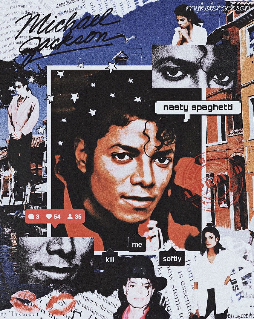 A collage of Michael Jackson images with the words 