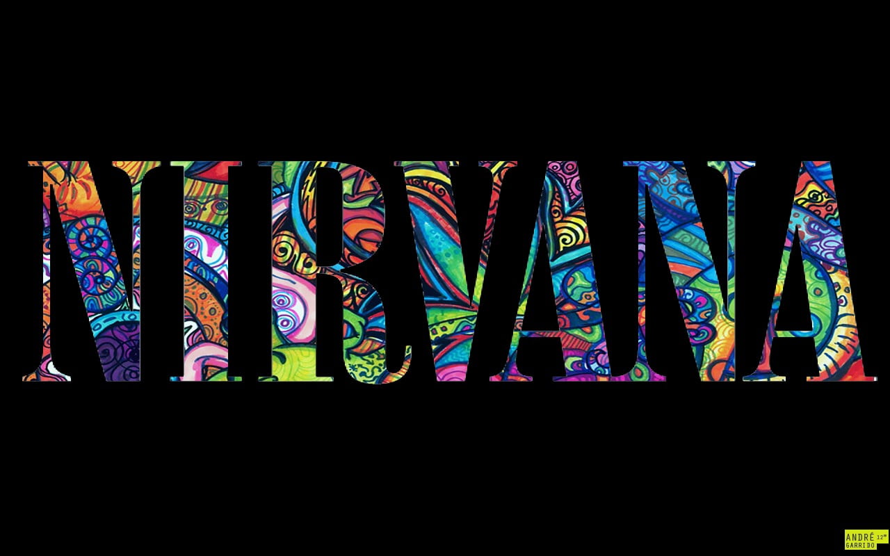 The word Milagroana in colorful letters on a black background - Nirvana