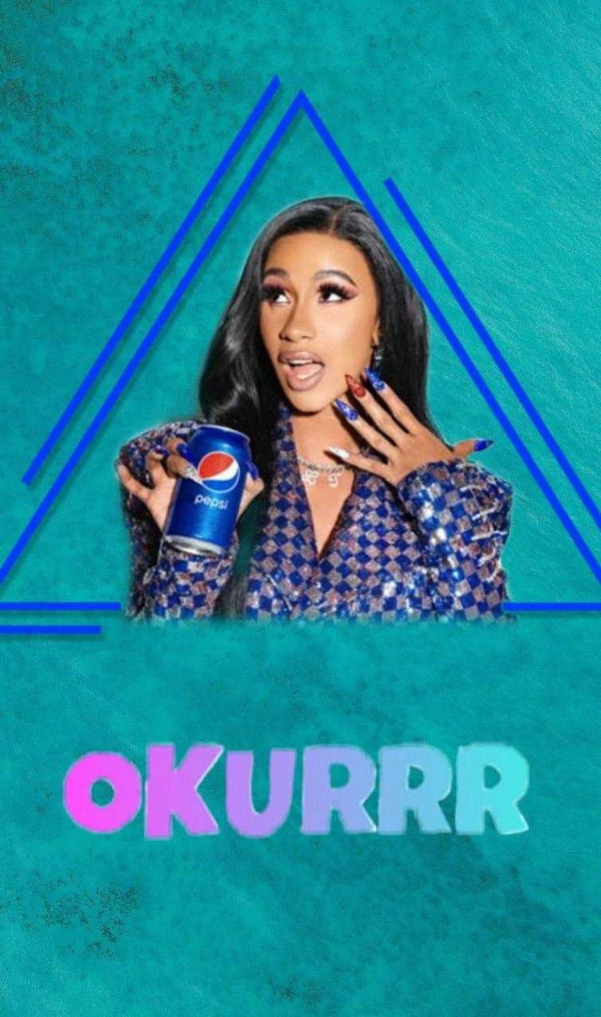 Cardi B holding a can of Pepsi with the phrase 