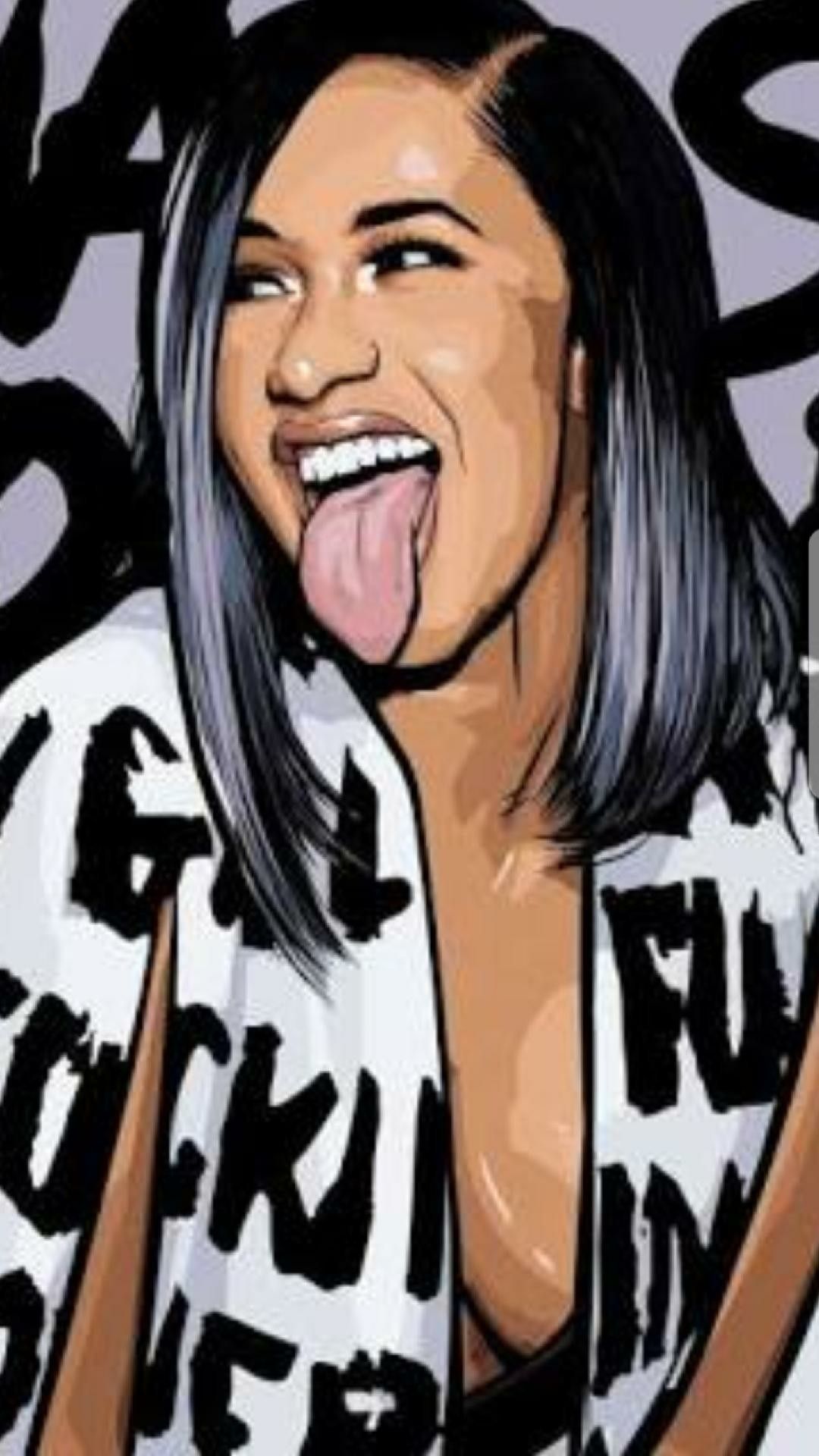 A woman with her tongue out and the words's dope ' - Cardi B