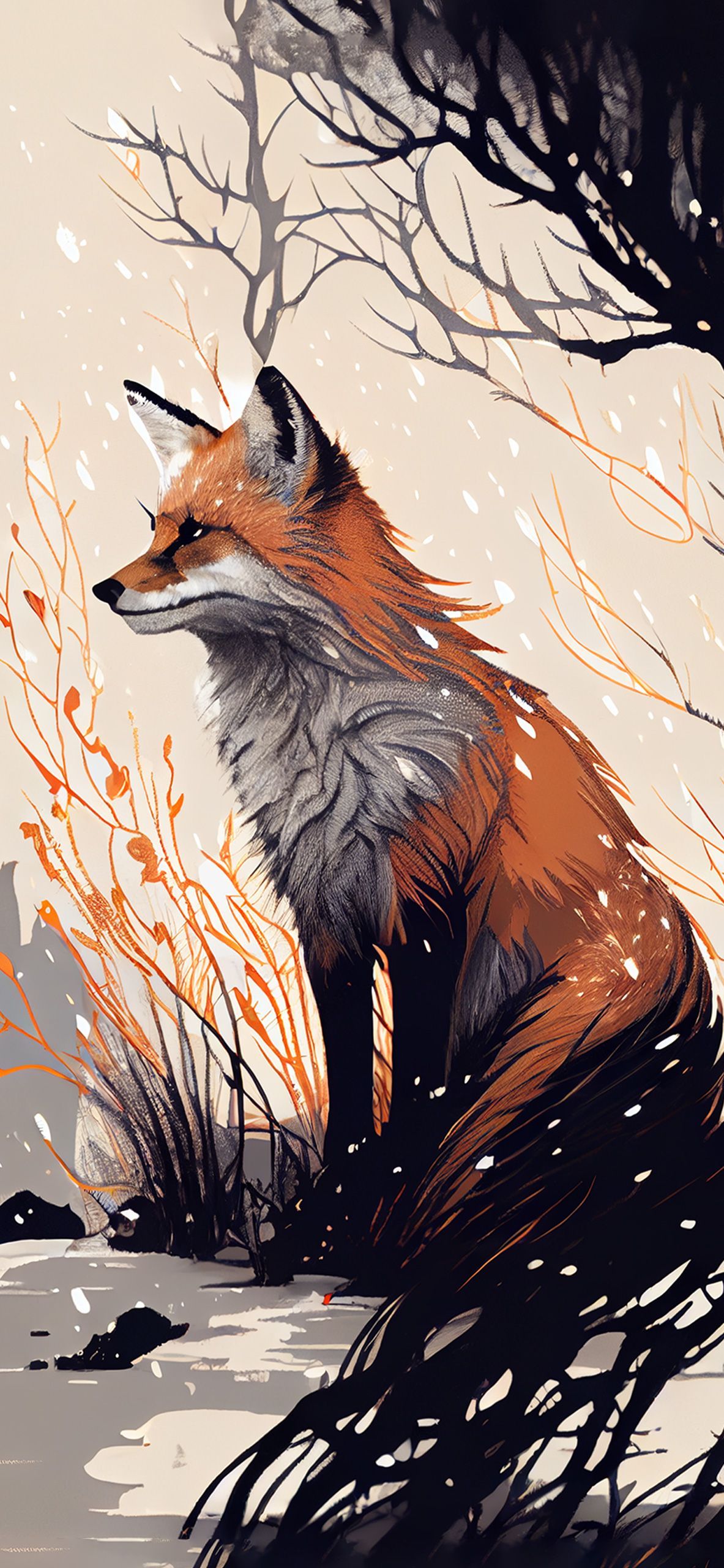 IPhone wallpaper of a fox in the snow. - Fox