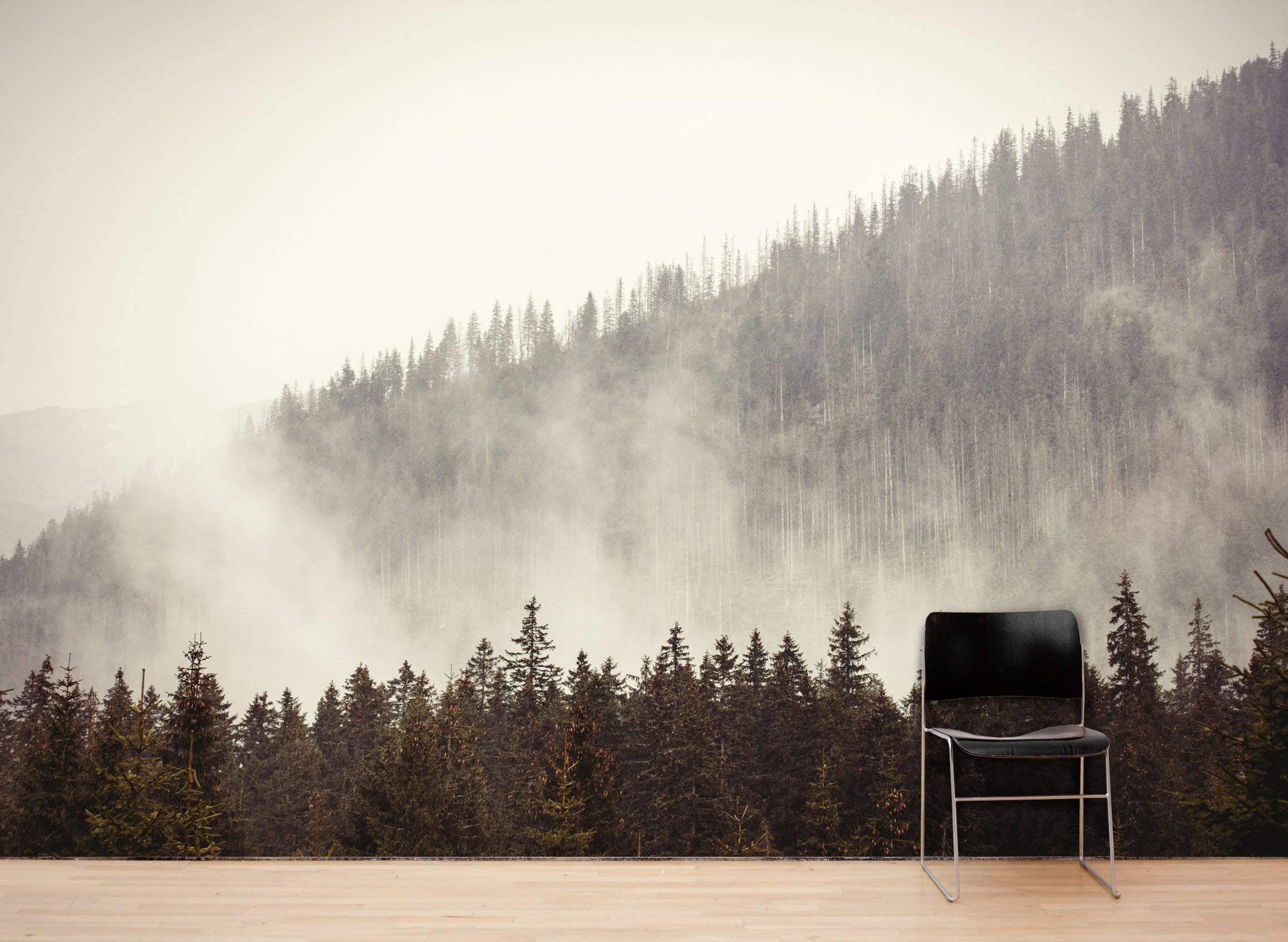 A chair sitting in front of some trees - Fog, foggy forest
