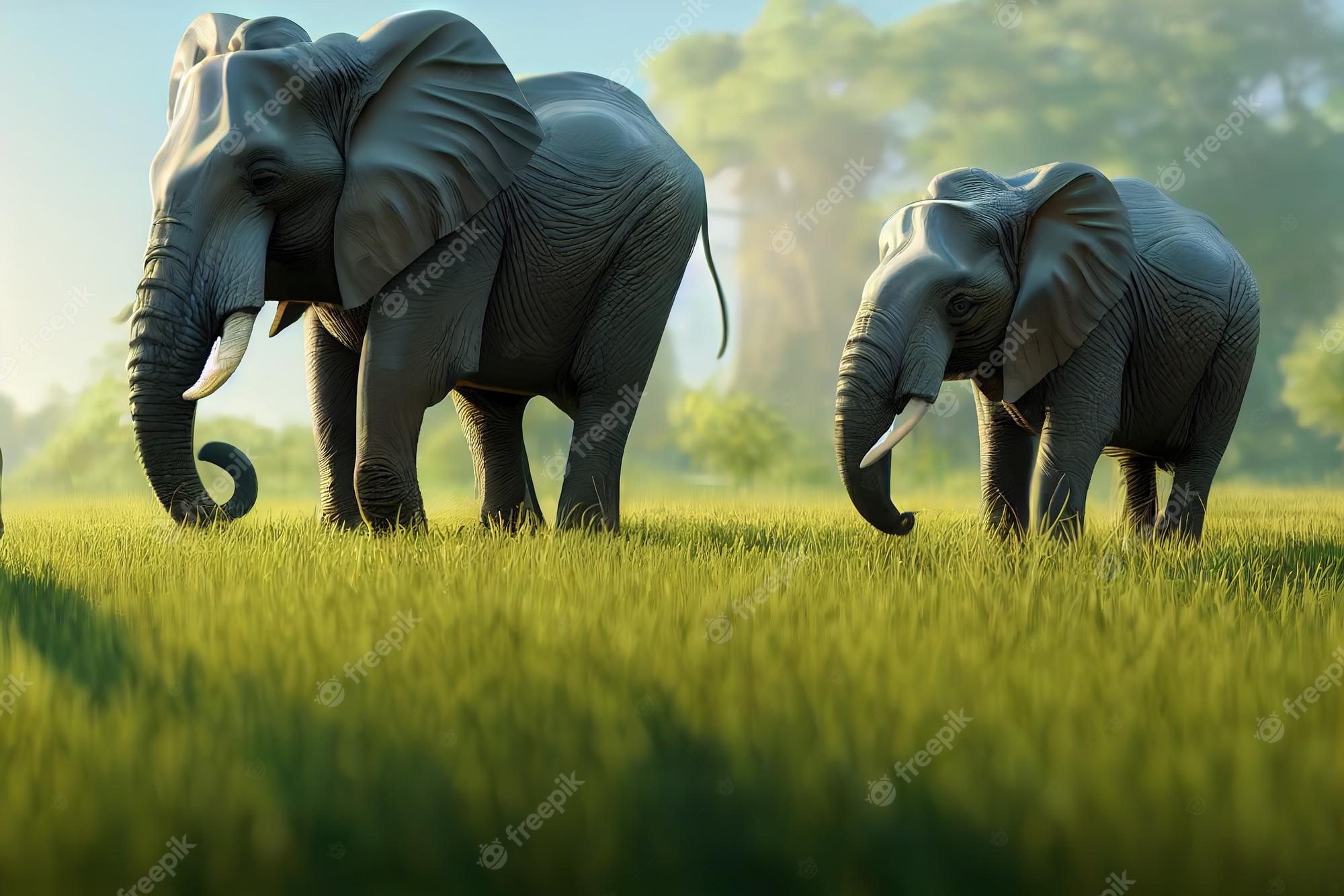 Two elephants walking in the savannah. 3D rendering - Elephant