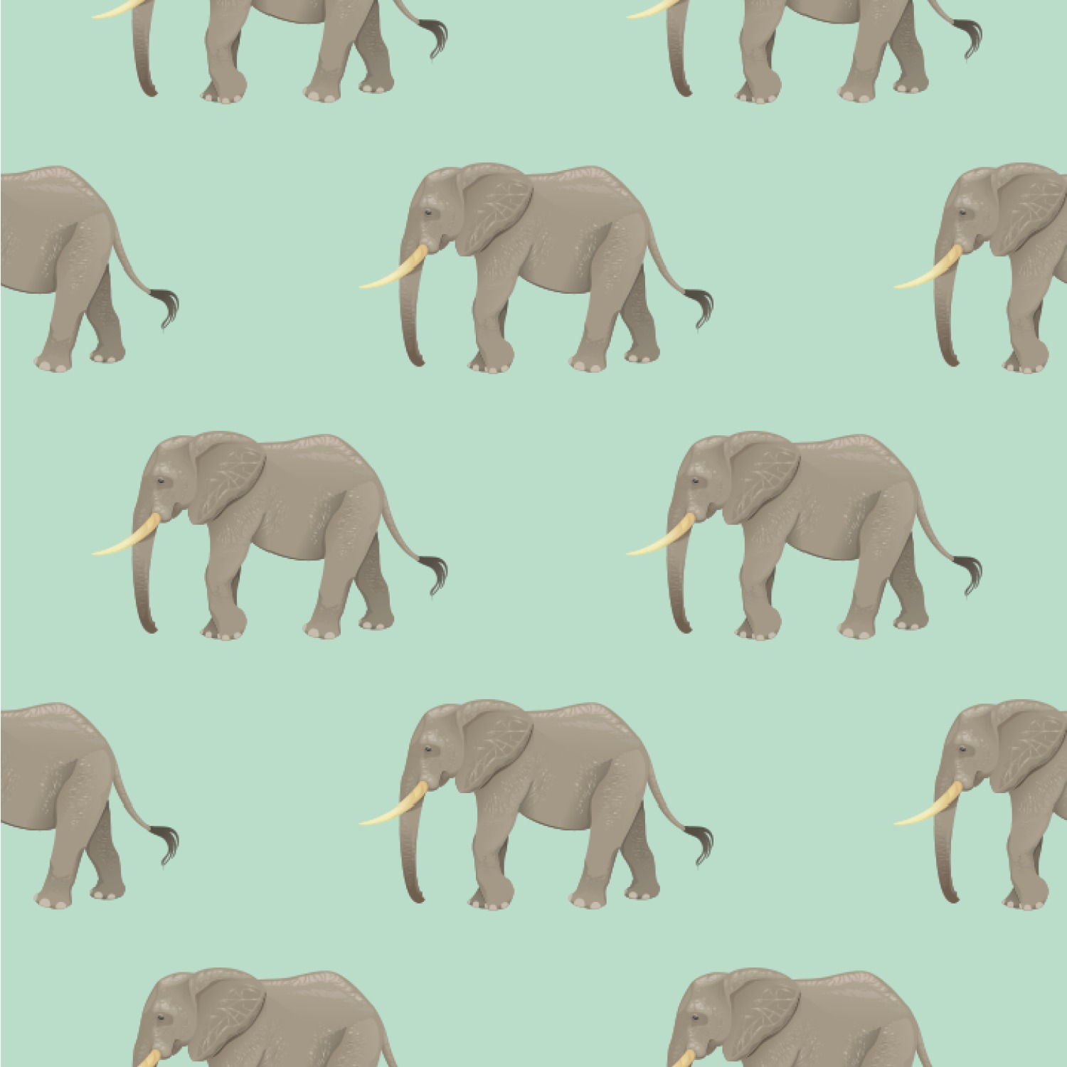 A pattern of elephants on green background - Elephant