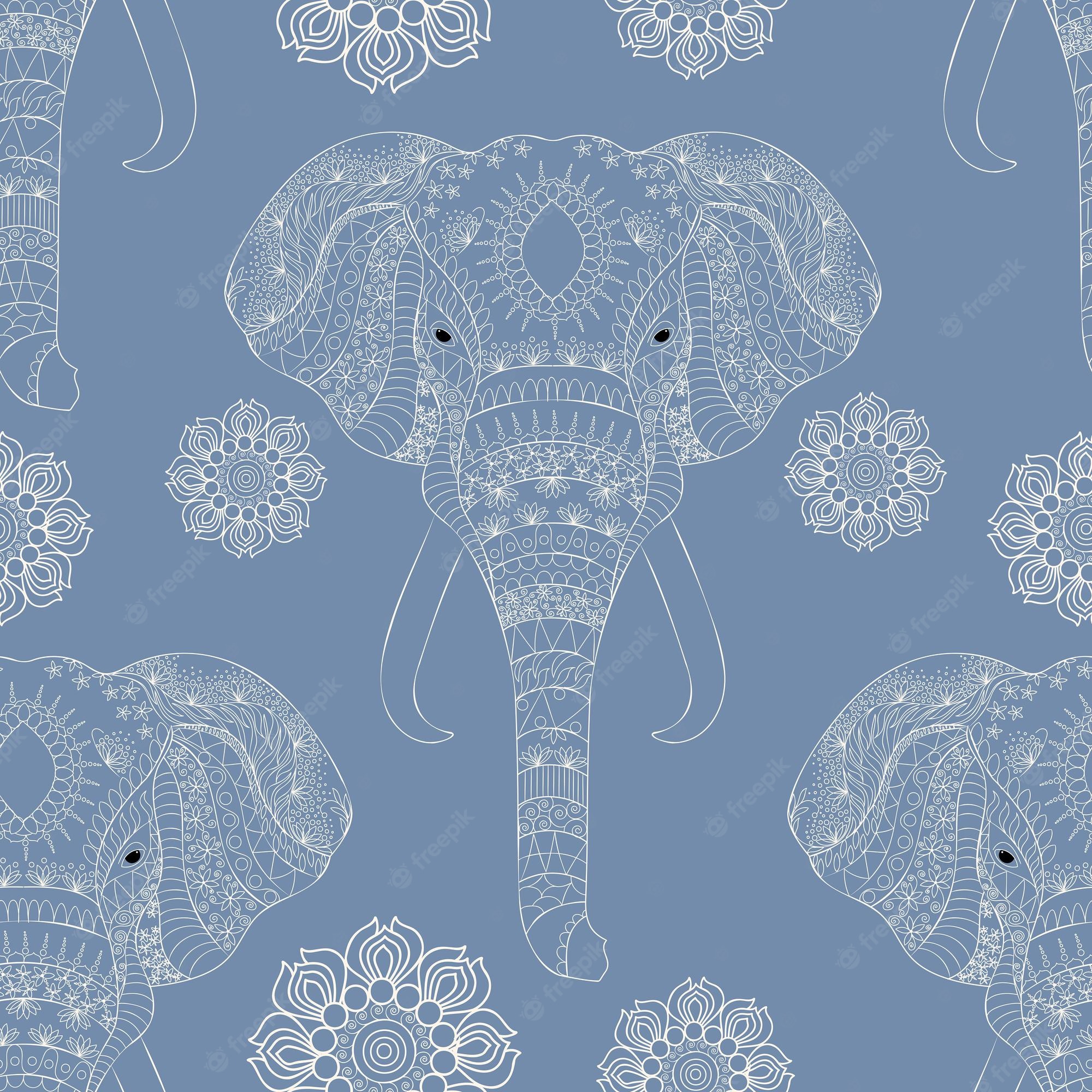 Seamless pattern with elephants and flowers - Elephant