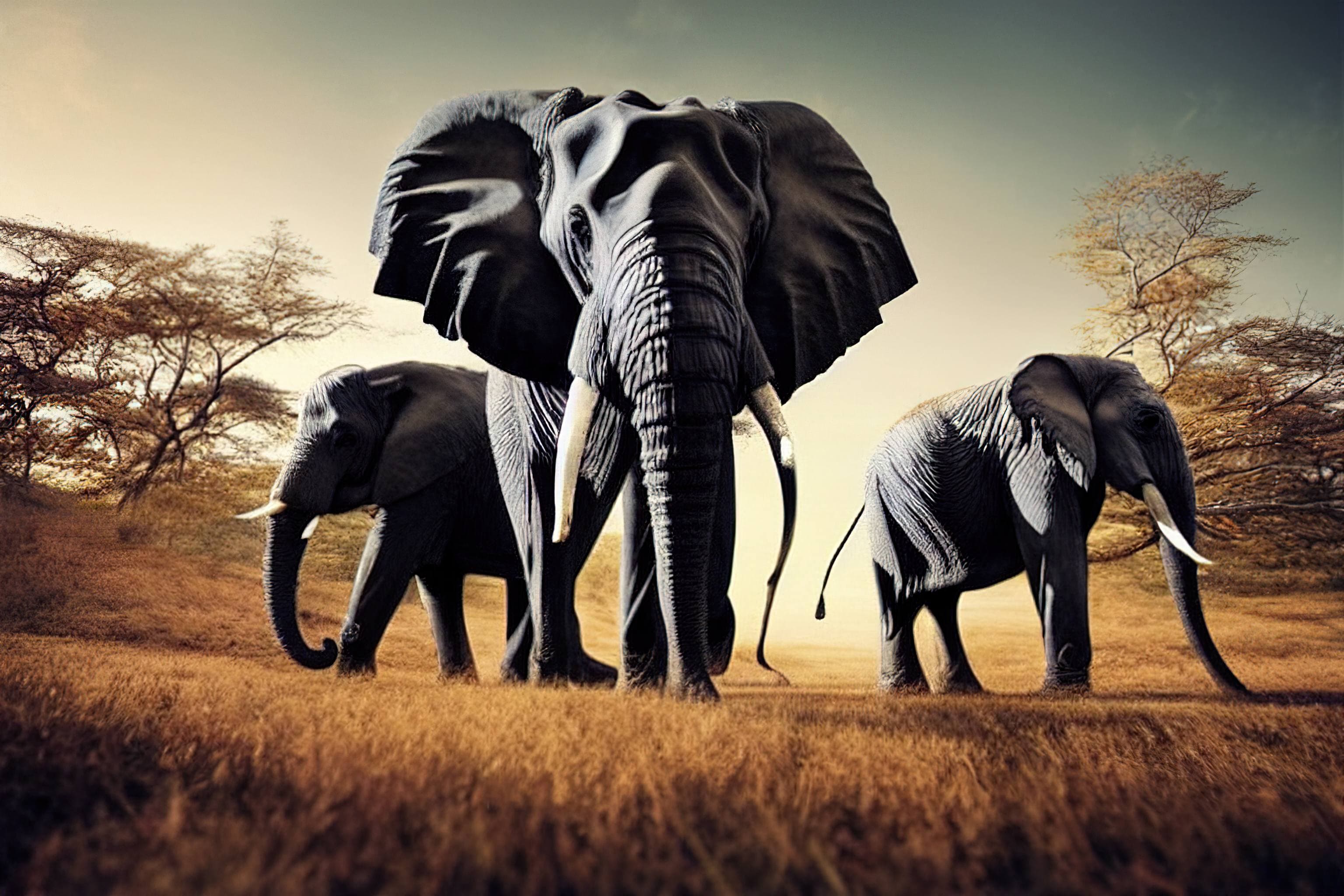 A group of elephants standing in the grass - Elephant