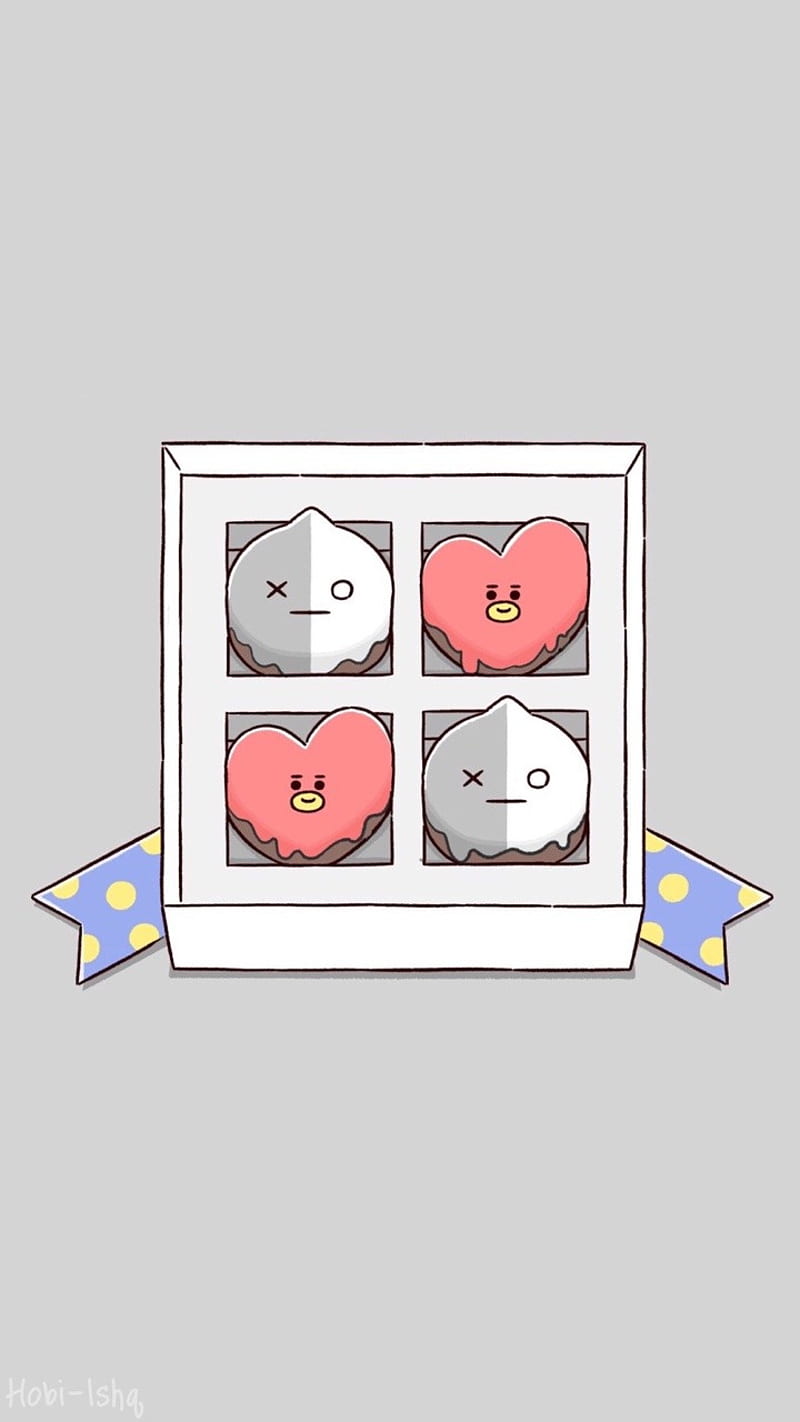 A cute cartoon of four hearts in the shape - BT21
