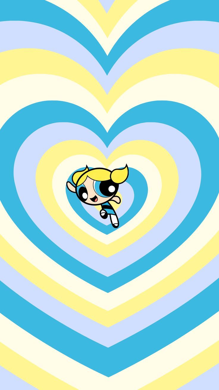 The powerpuff girls are in a heart shaped pattern - Bubbles