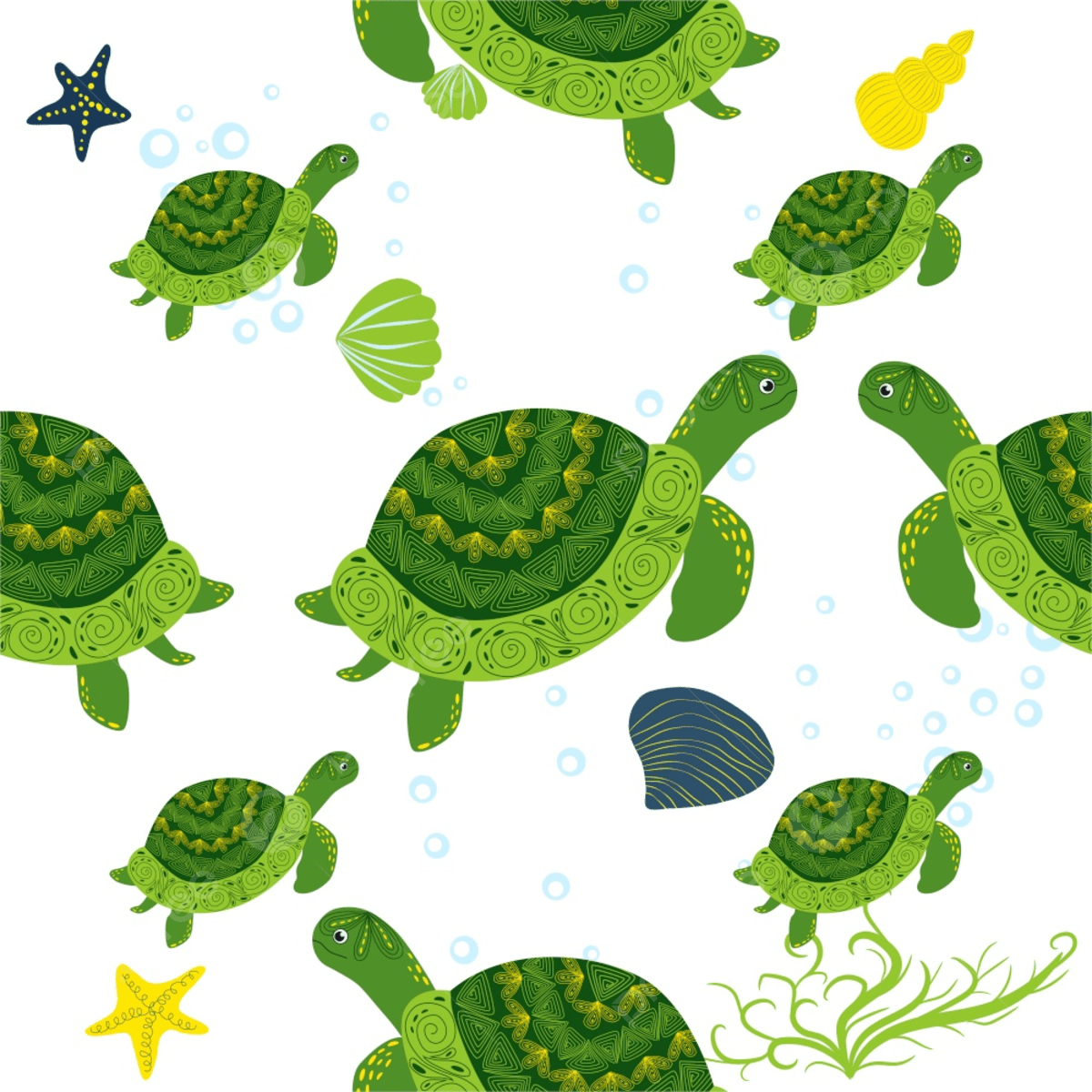 A pattern of turtles and shells - Turtle