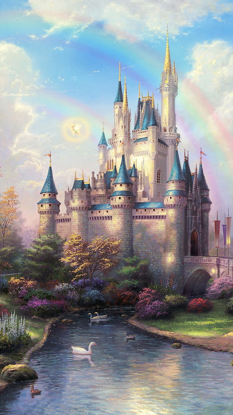 A painting of an old castle with rainbow - Castle