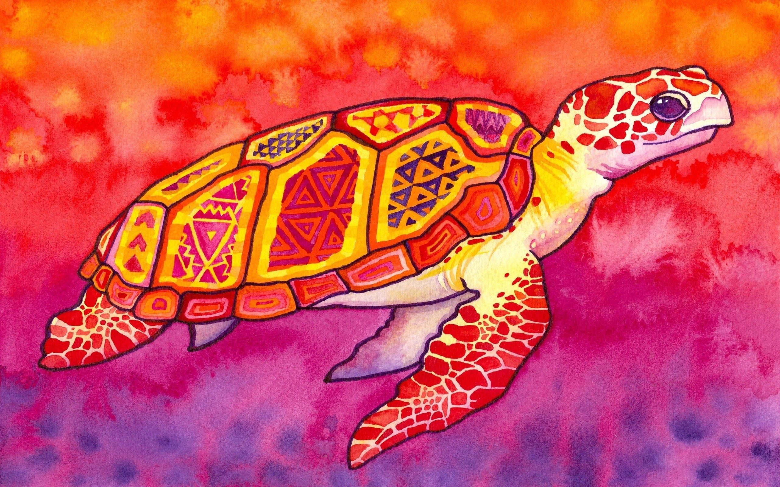 A painting of an orange and yellow turtle - Turtle, sea turtle