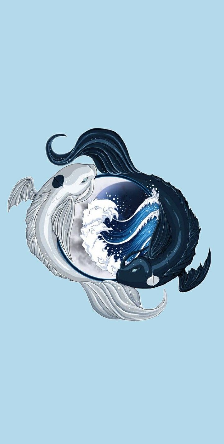 A blue and white fish with waves in the background - Koi fish