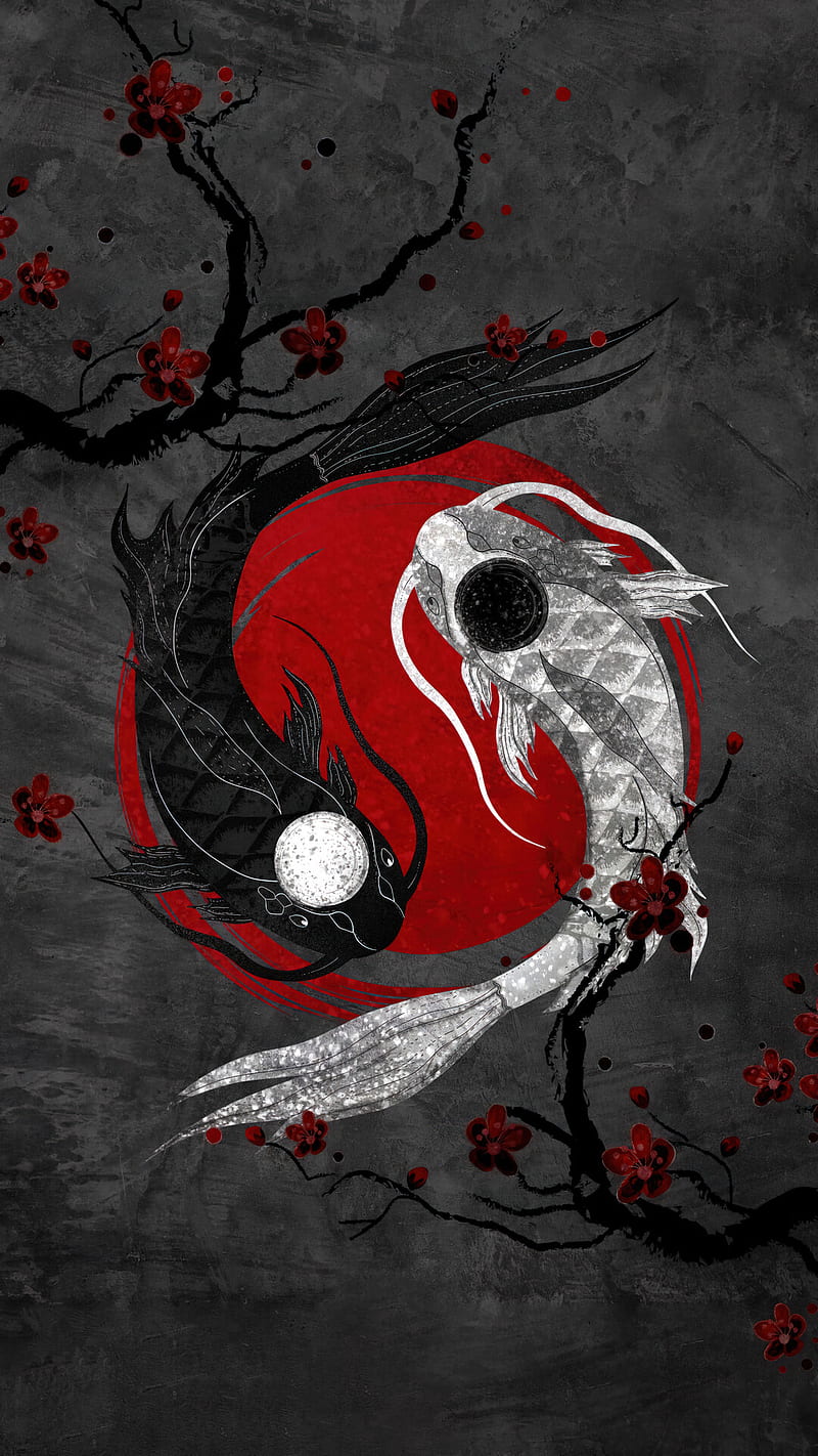 Japanese Koi Fish, YinYang, Art, Taoism, Spiritual, Peace, Yin Yang, Balance, HD phone wallpaper