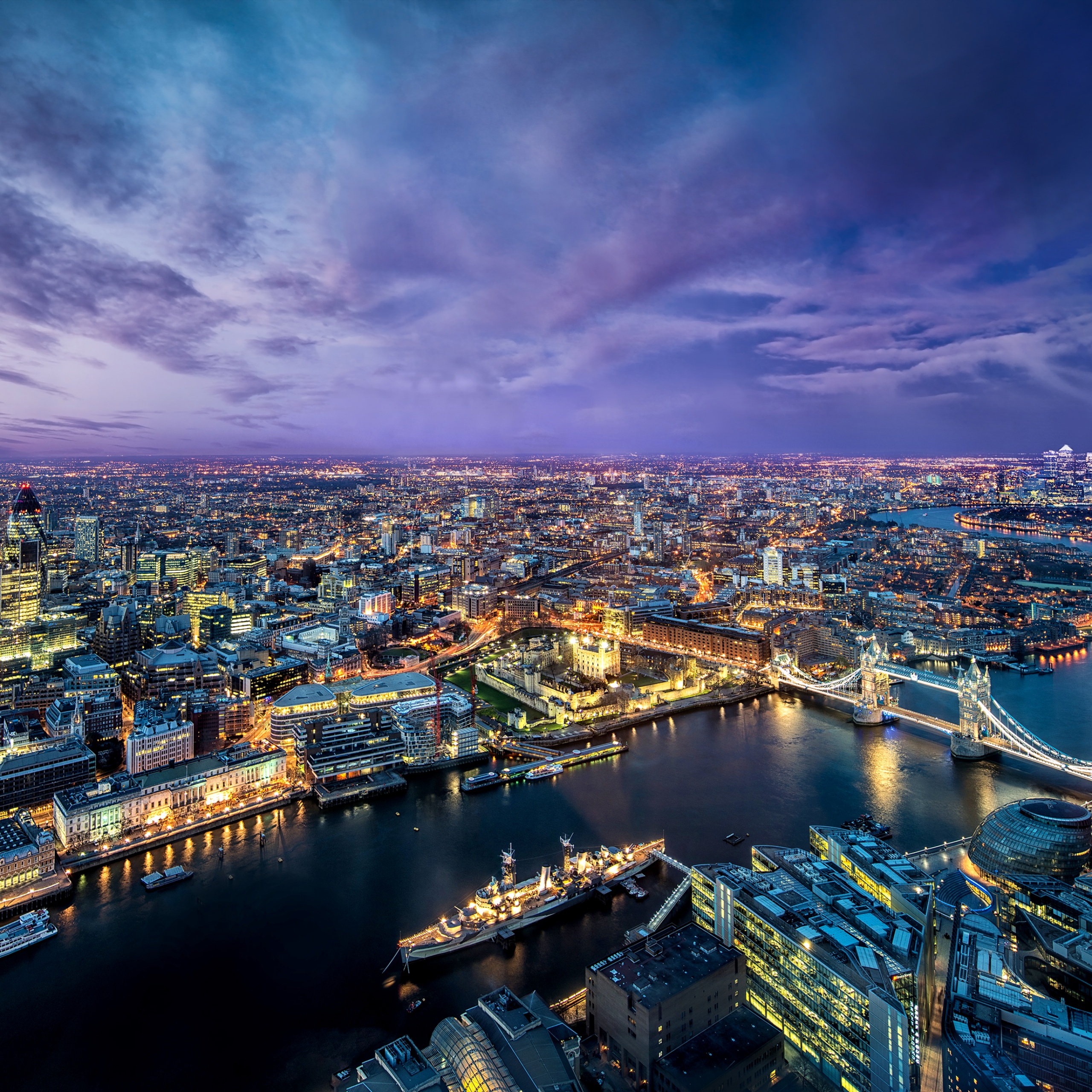 A stunning night time view of London city from the Shard. - London