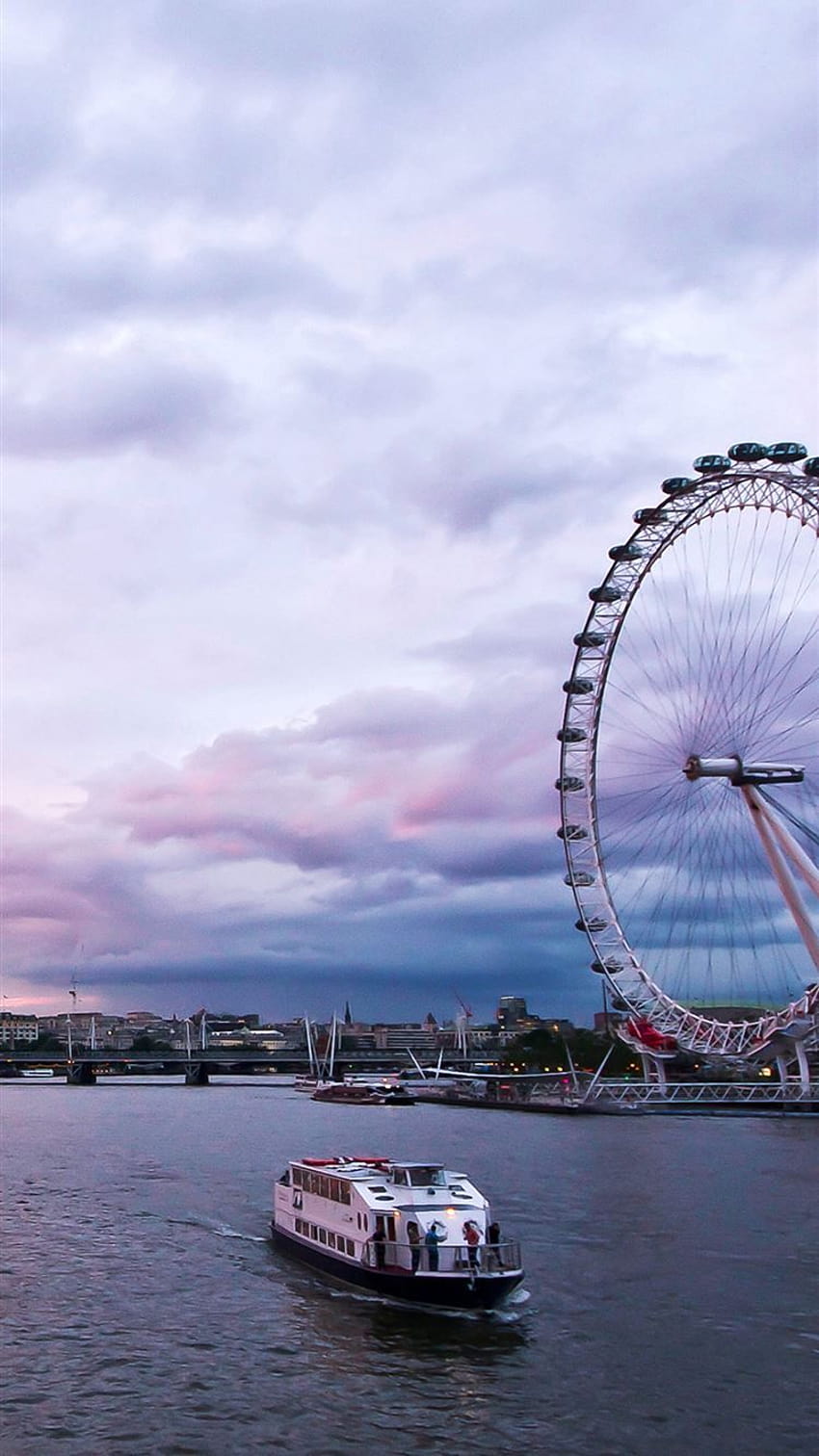 A boat passing by the London Eye in the evening - London