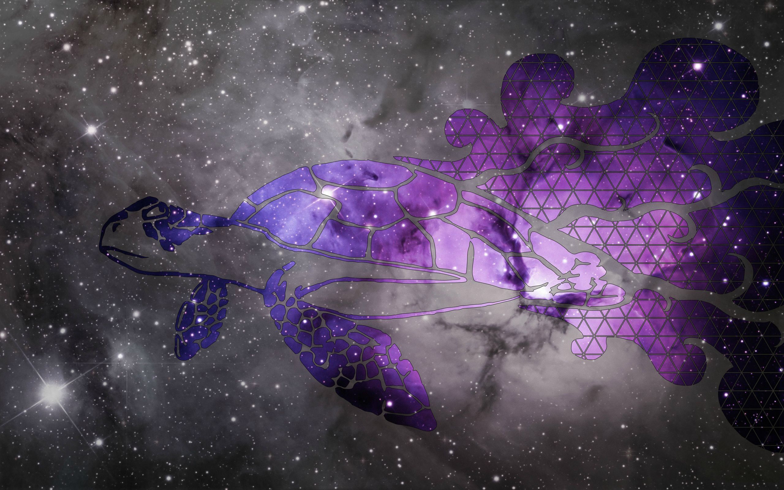 A purple turtle swimming in space - Turtle