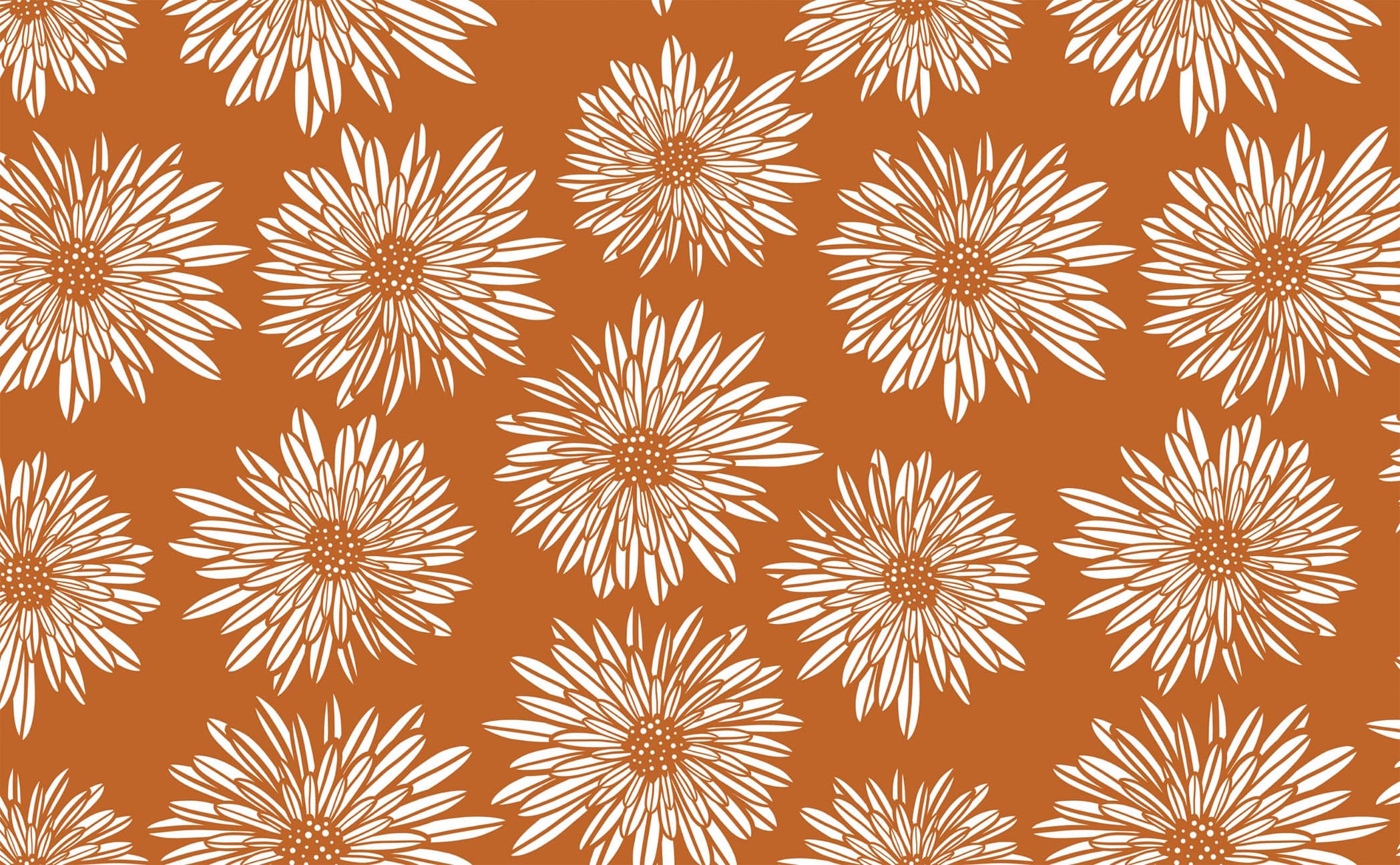 White daisy flower sketch terracotta Pattern Wallpaper for Walls