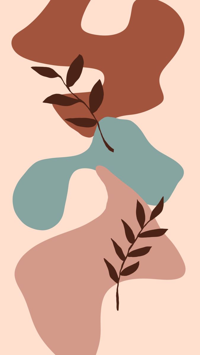 A poster with abstract shapes and leaves - Terracotta, botanical