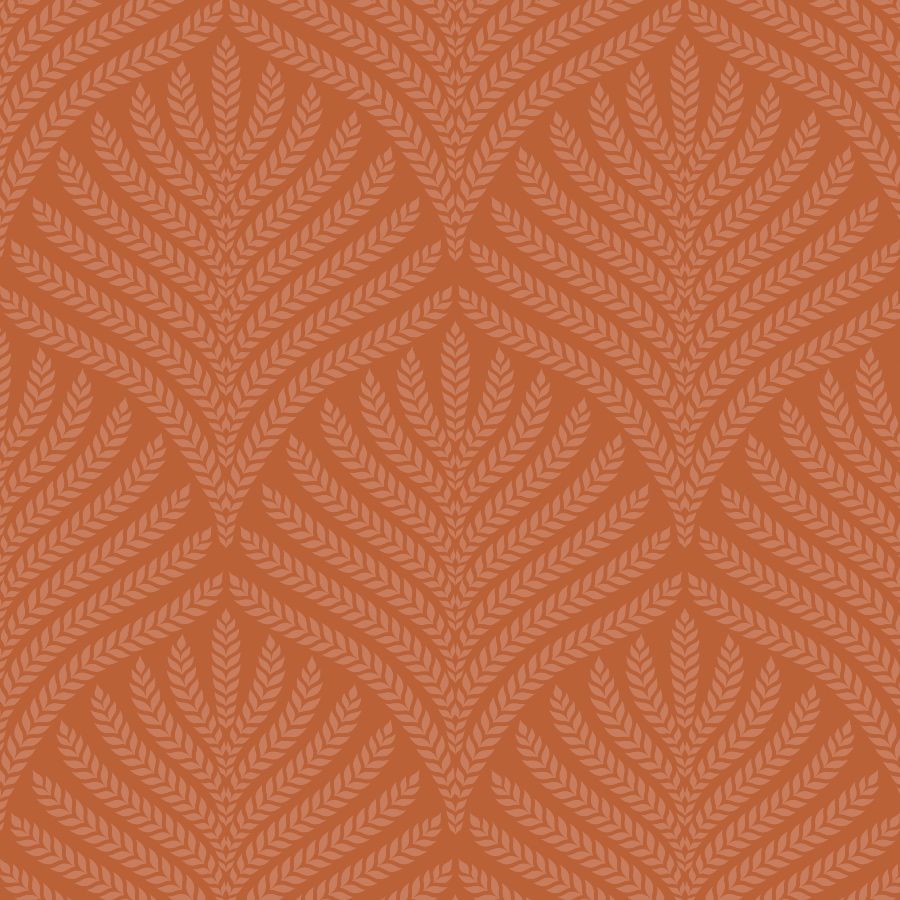 A vector illustration of an orange and brown seamless pattern with interwoven leaves - Terracotta