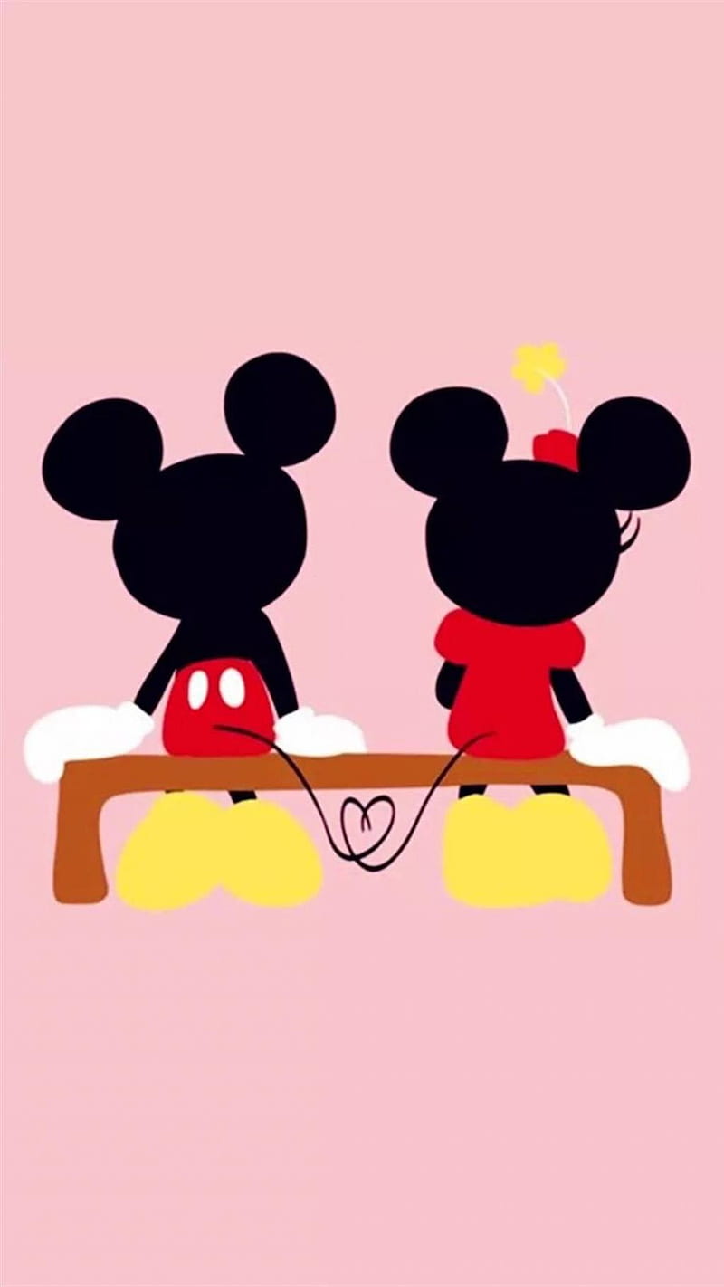 Mickey and Minnie Mouse in love, cute, mouse, heart, pink, mickey, minnie, couple, HD wallpaper
