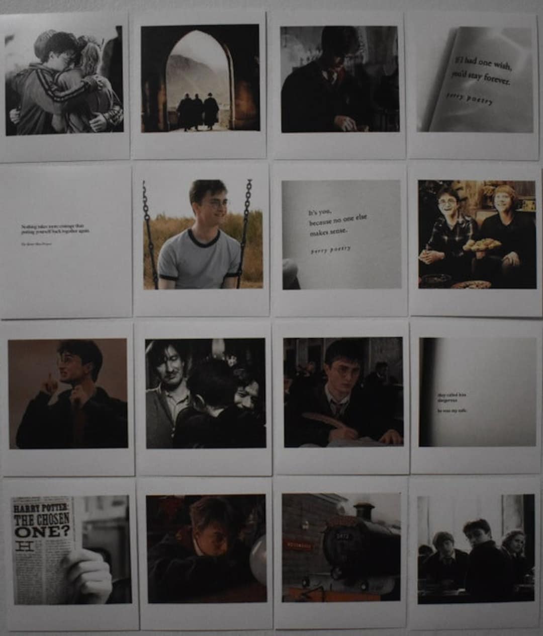 A series of pictures that are on the wall - Polaroid, Harry Potter