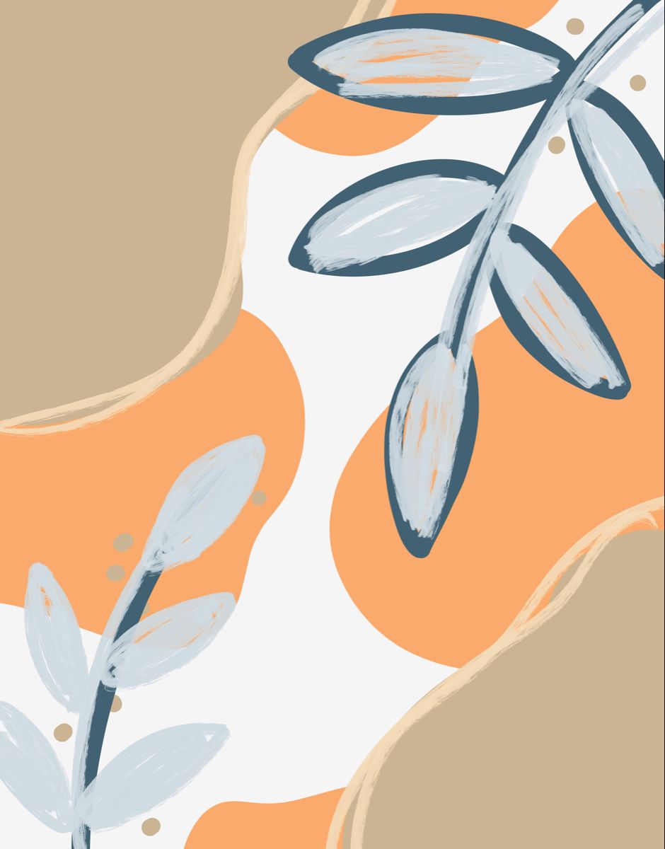 A drawing of leaves and branches on an orange background - Terracotta