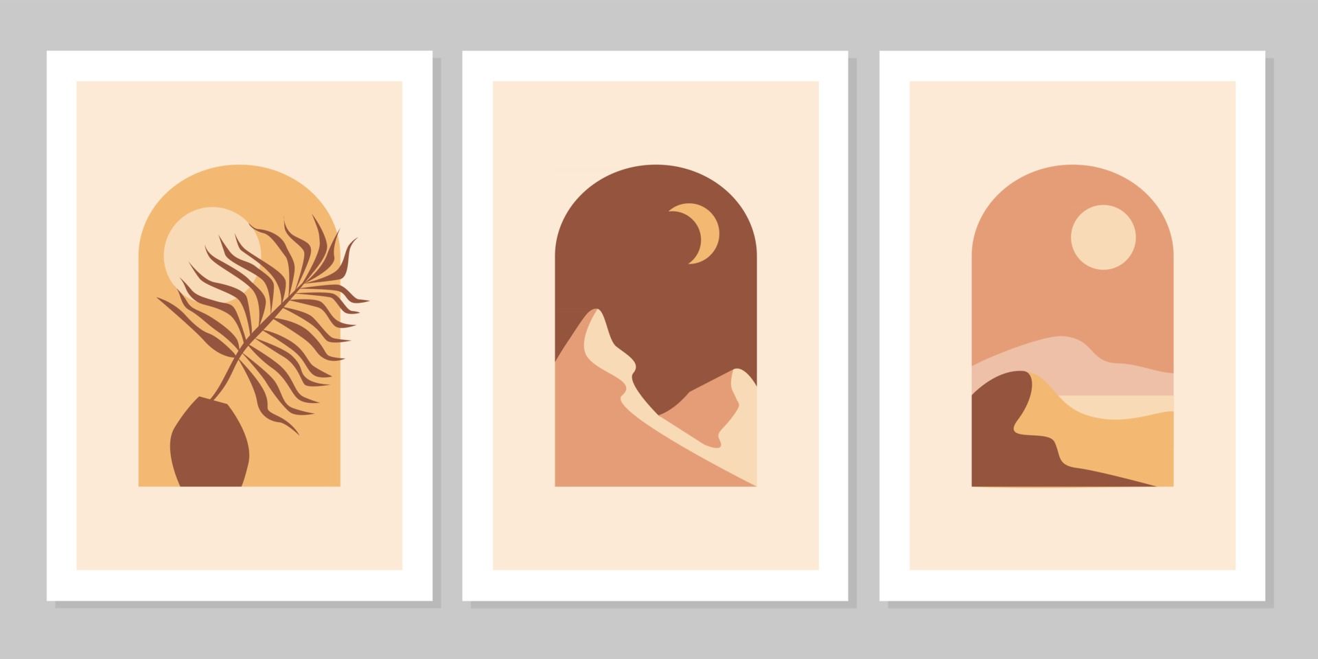 Set of three vector illustrations of abstract landscapes in a modern style - Terracotta