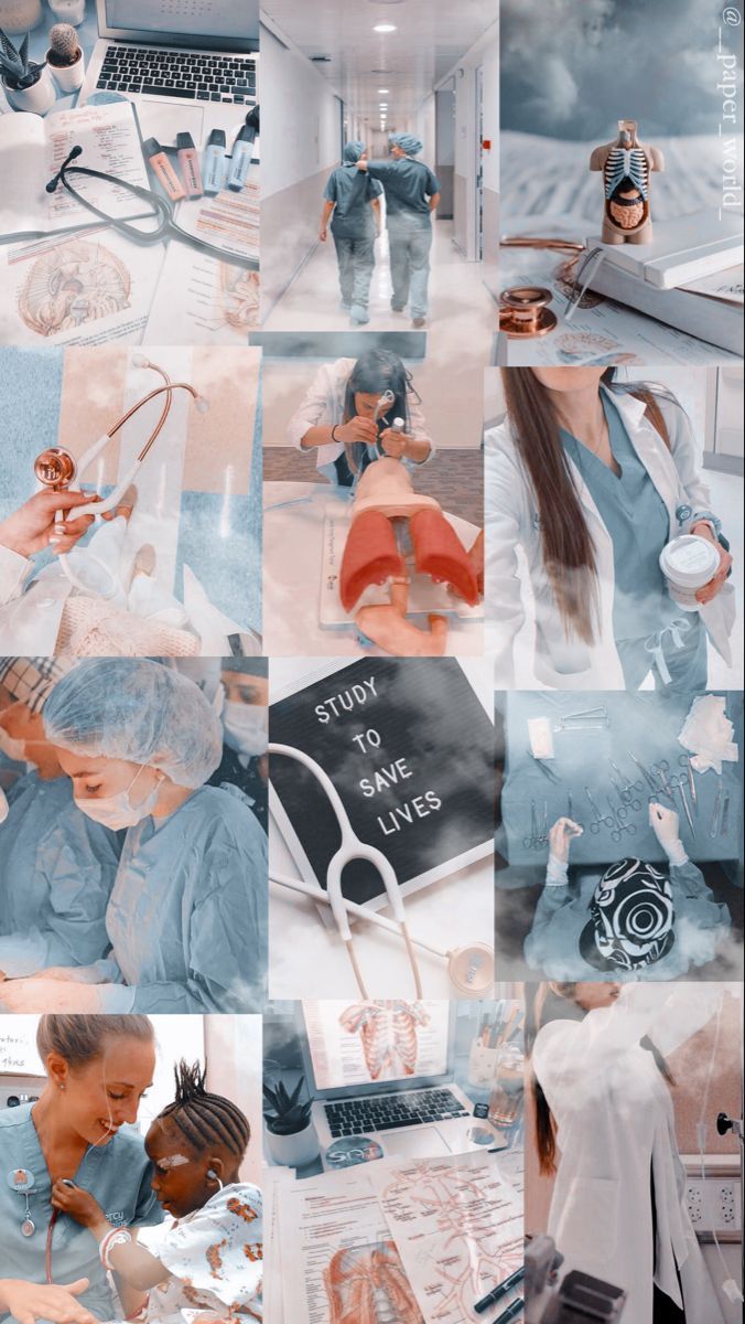 A collage of pictures showing people in white lab coats - Nurse, medical