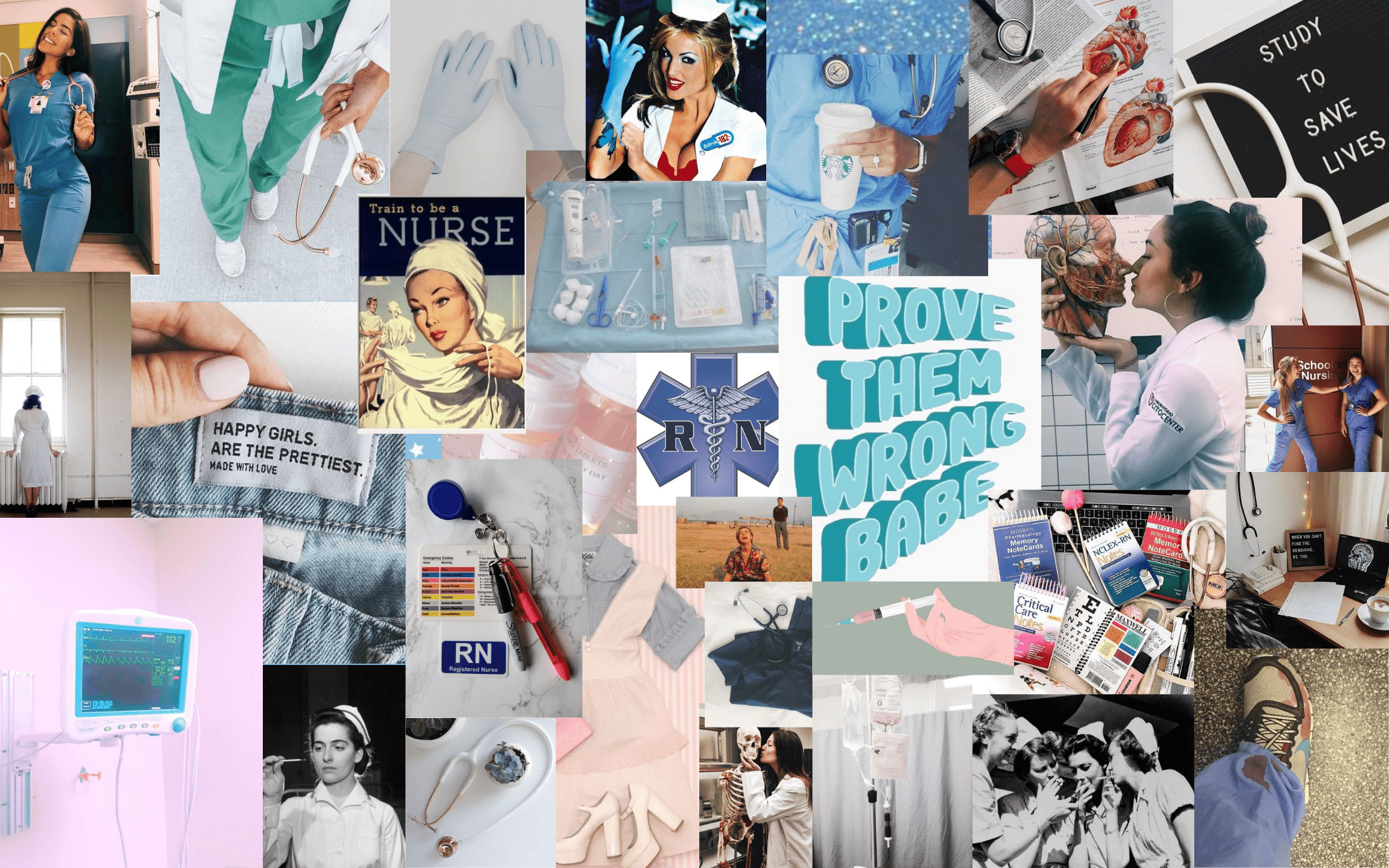 Nurse Aesthetic Computer Collage Wallpaper. Pink wallpaper background, Nursing wallpaper, Macbook air wallpaper