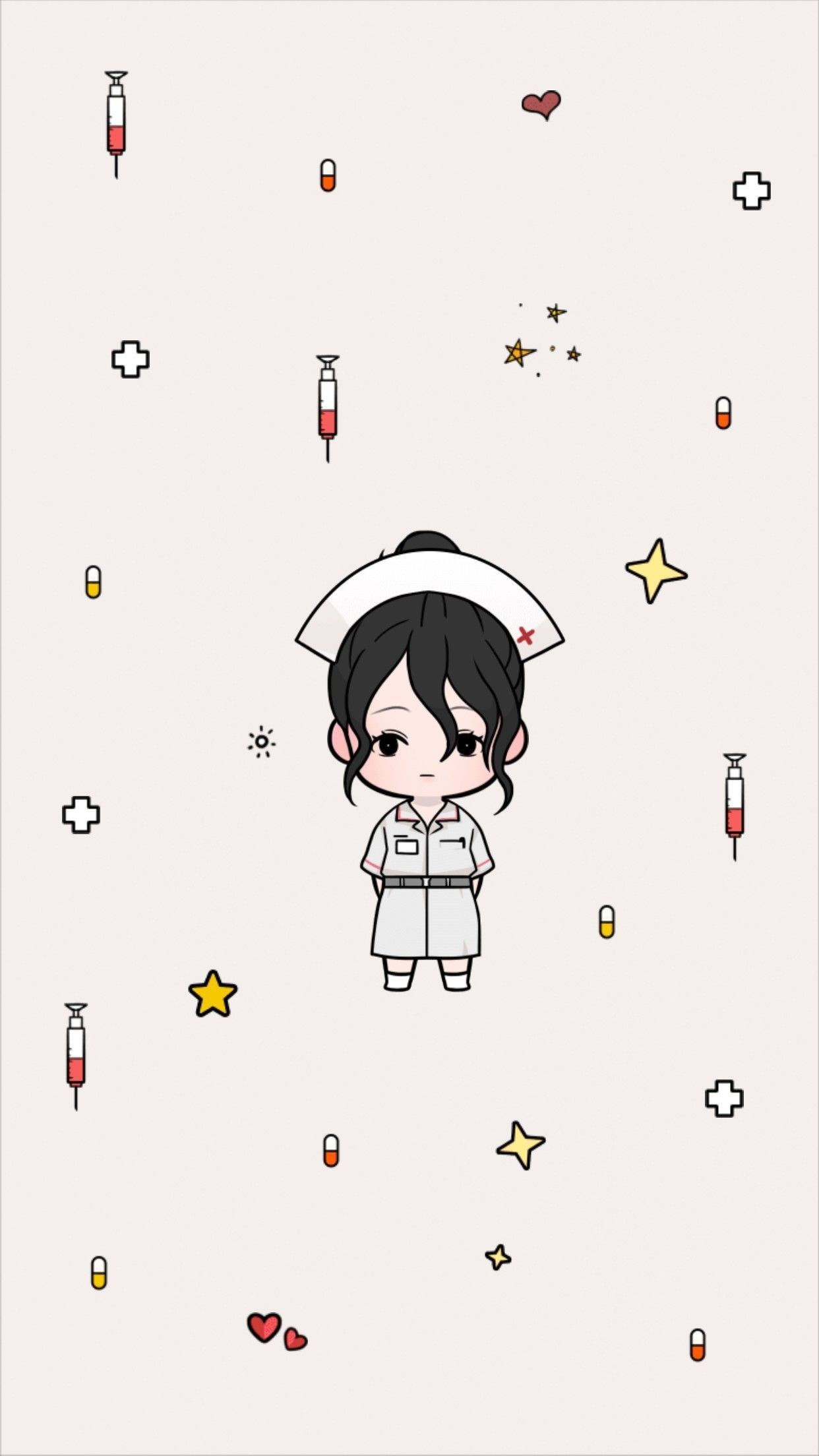 A cartoon nurse with stars and other items - Nurse