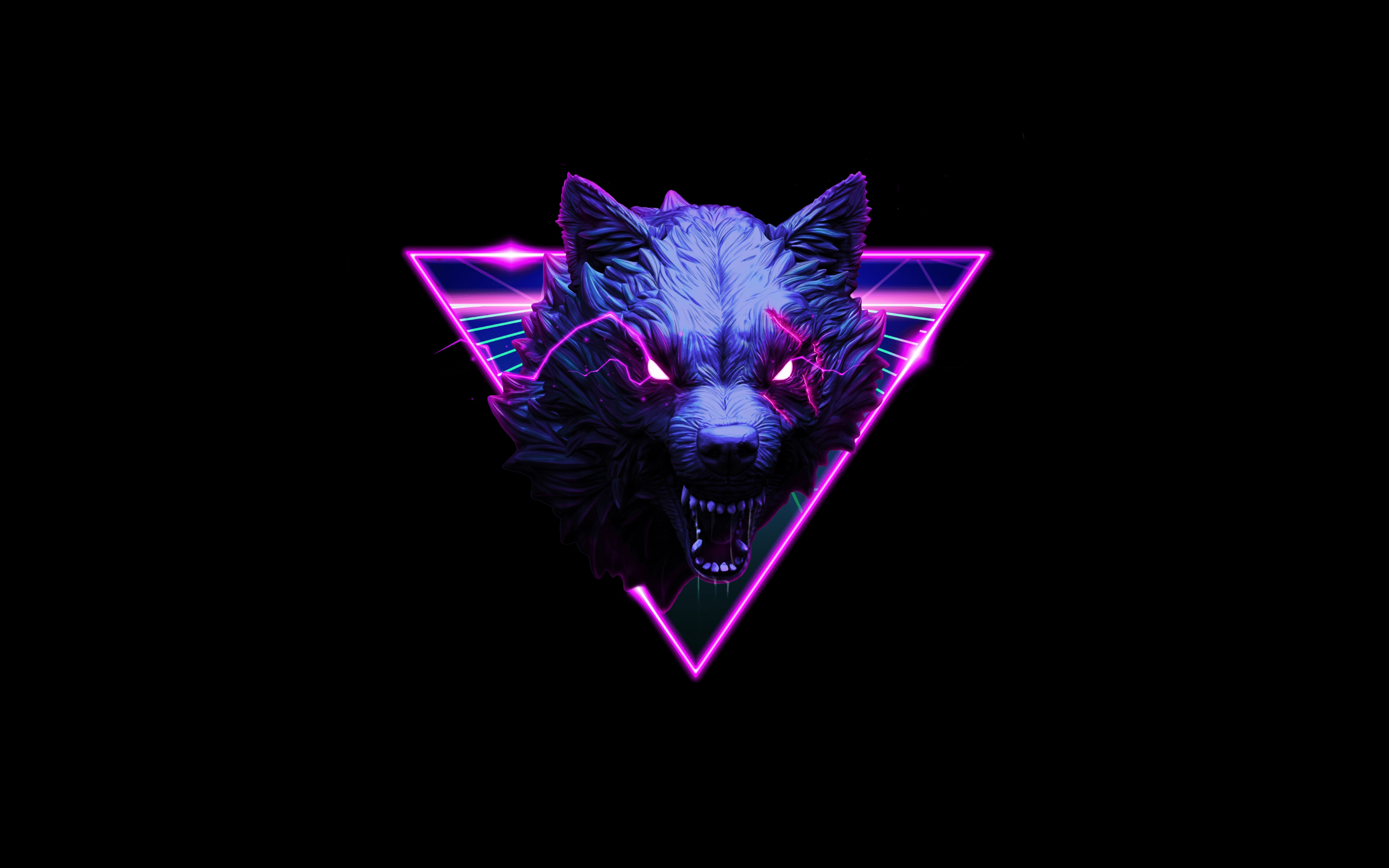 A purple wolf with glowing eyes in the triangle - Wolf