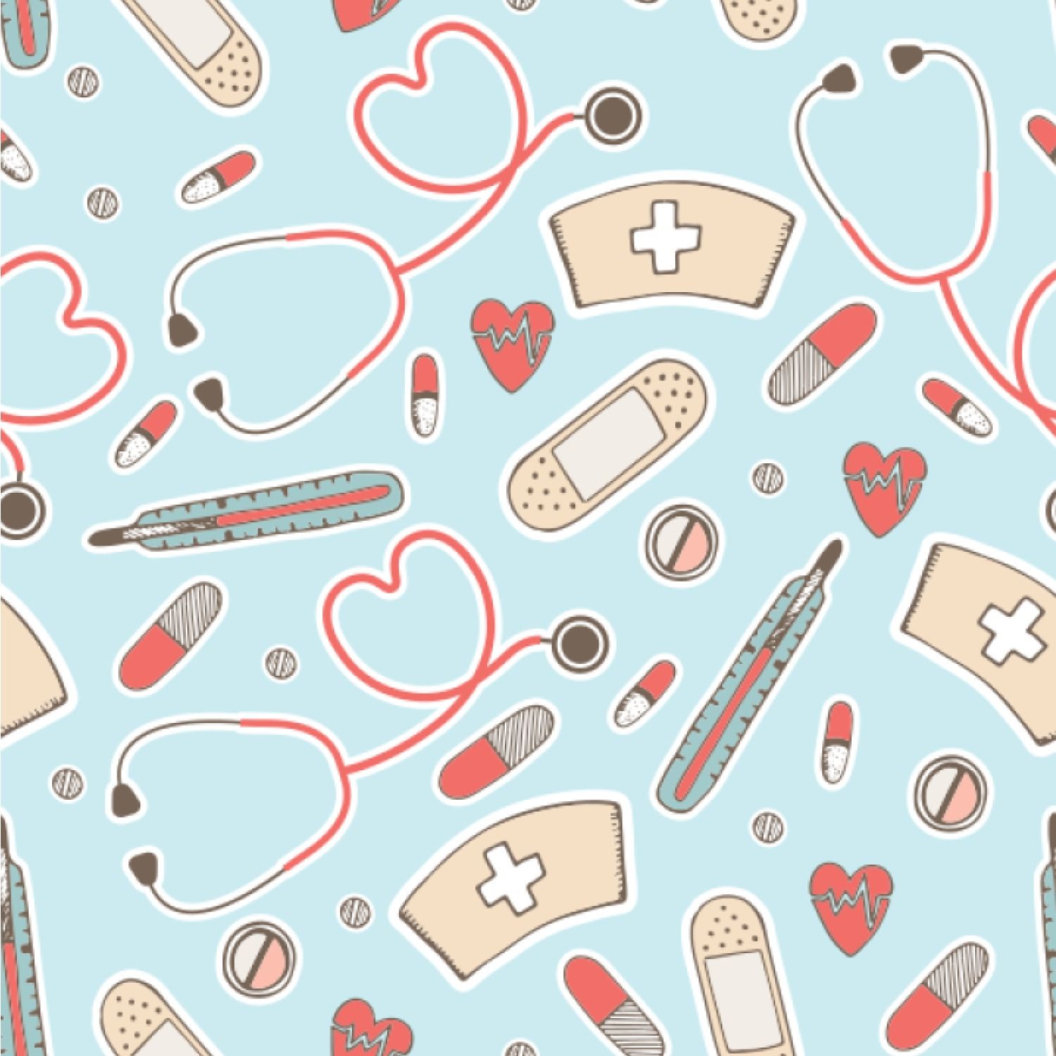 Seamless pattern with medical icons and hearts - Nurse