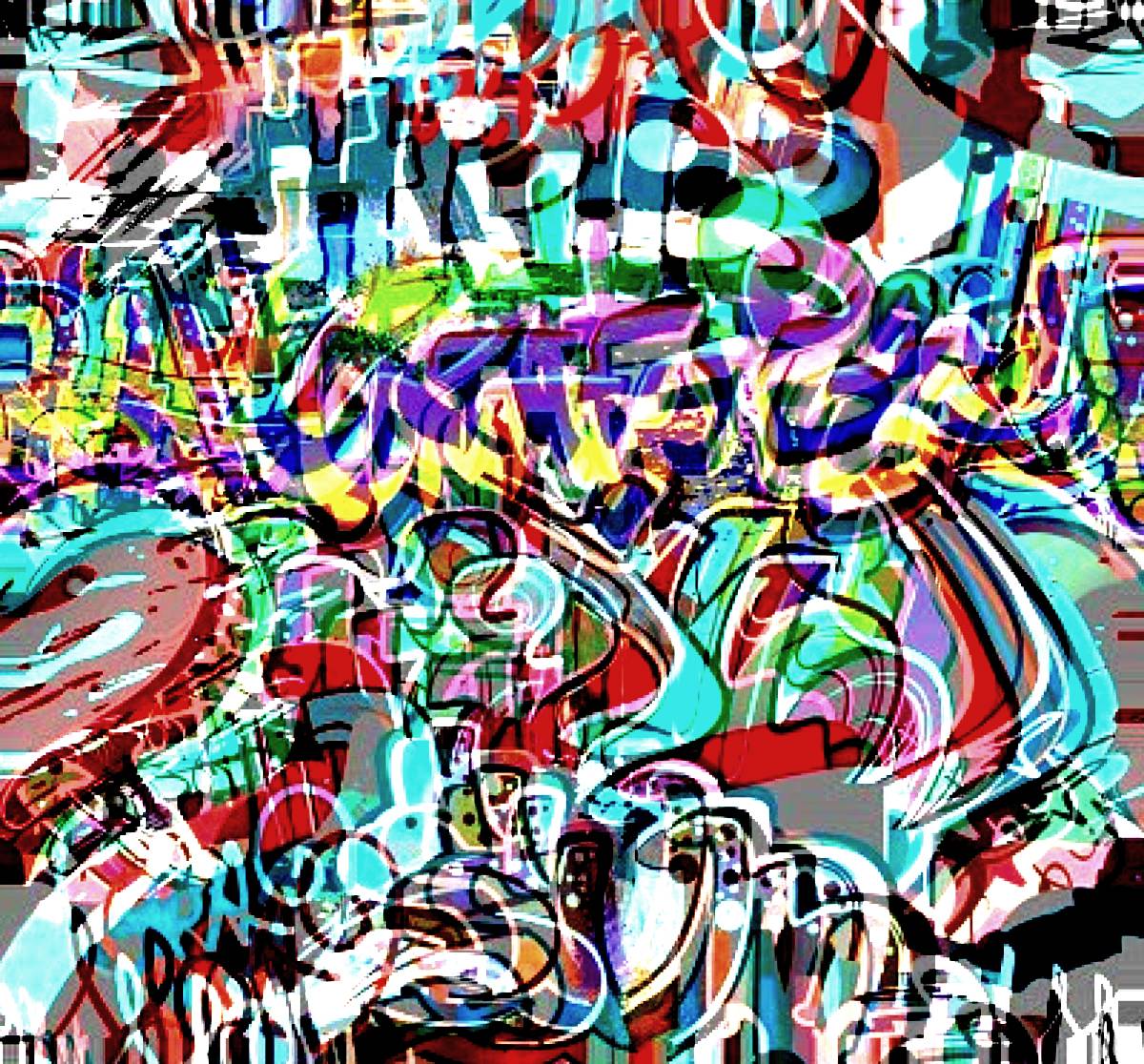 A digital abstract image of a woman in a crowd - Graffiti