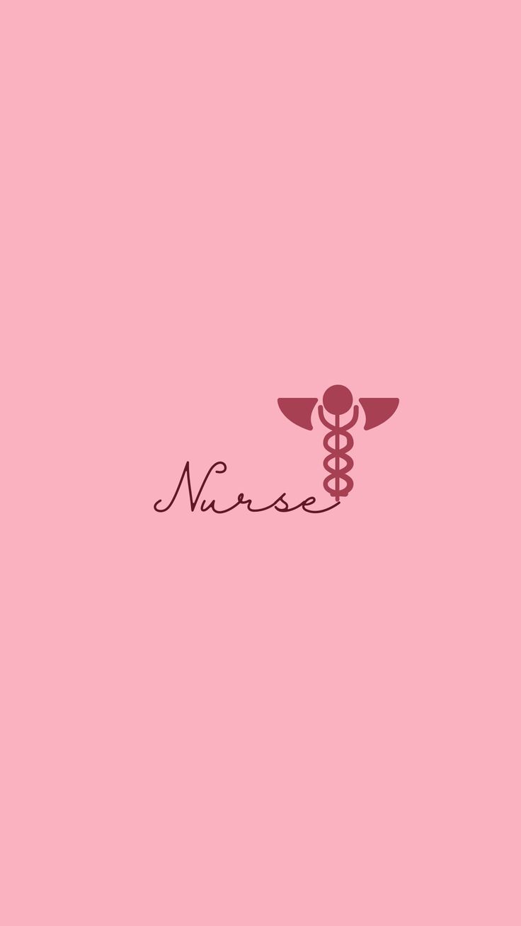 IPhone wallpaper with a pink caduceus and the word 