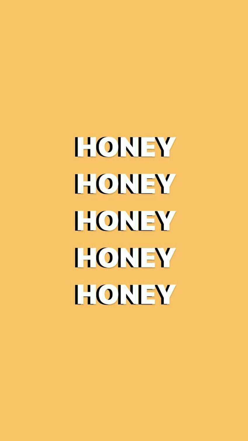 Yellow background with the word honey repeated in black and white - Honey
