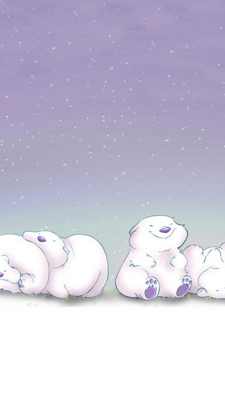 IPhone wallpaper of two white polar bears sitting on their rears on a purple background - Ice