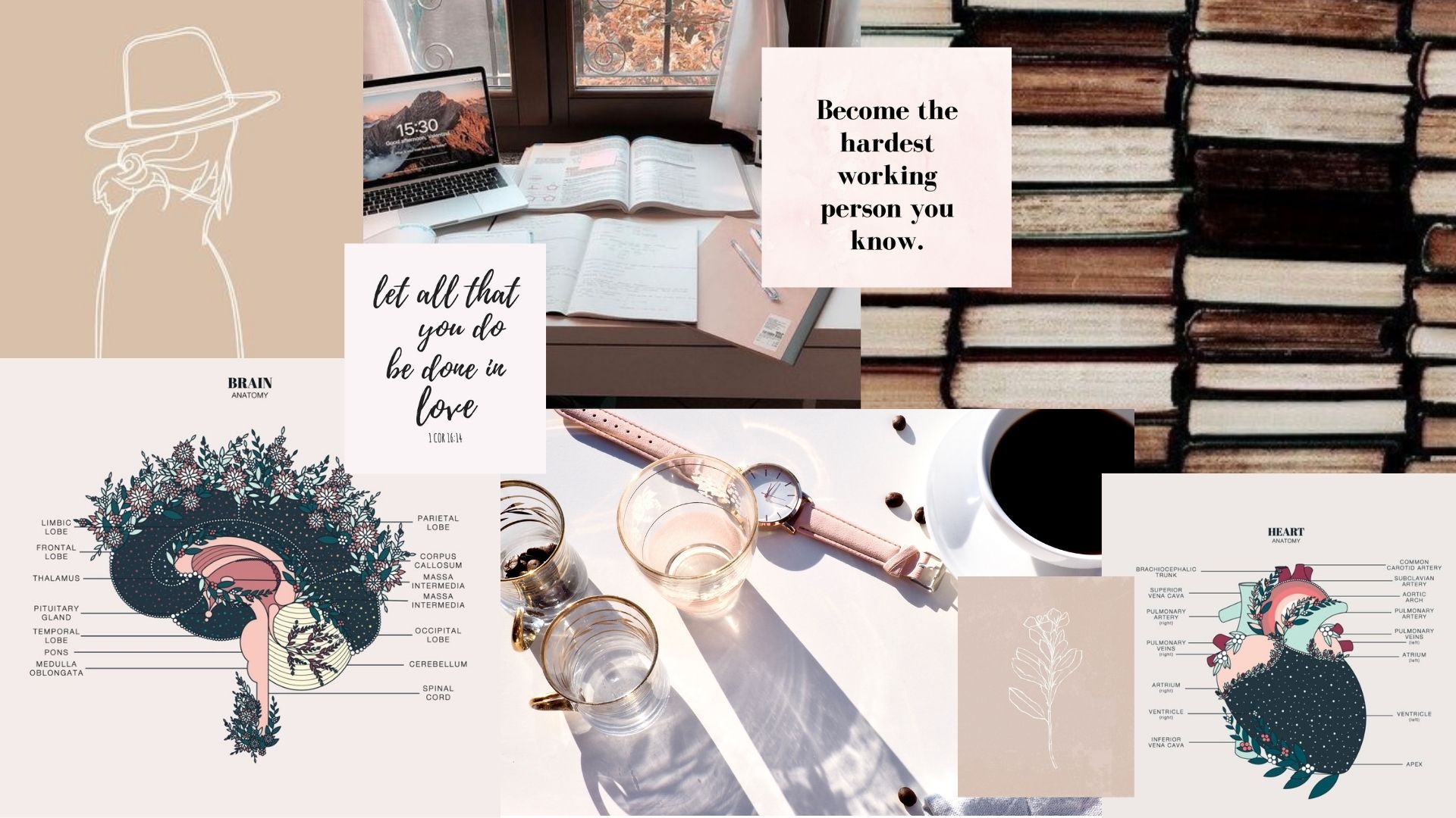 A collage of images including books, a cup of coffee, a watch, and a quote. - Nurse