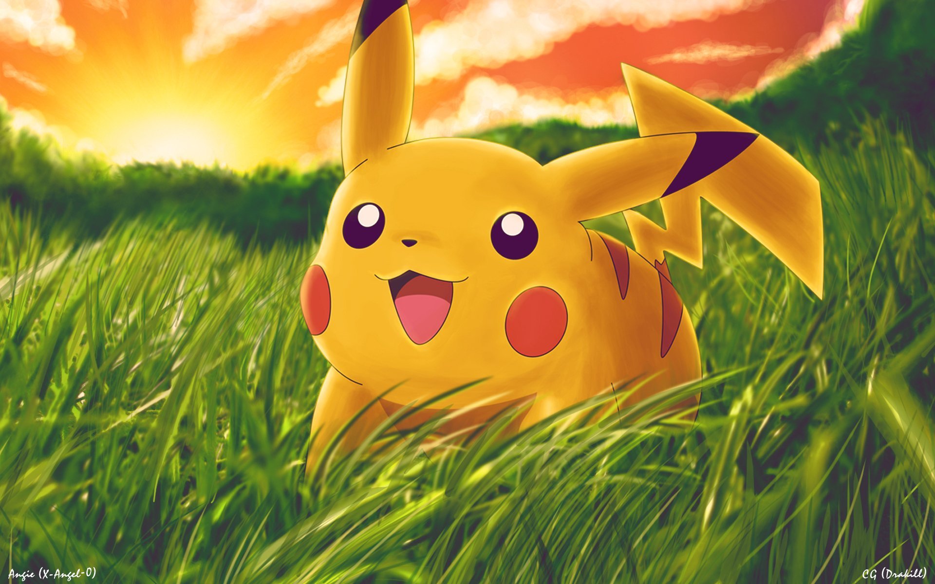 A Pikachu wallpaper with the sun rising in the background - Pikachu