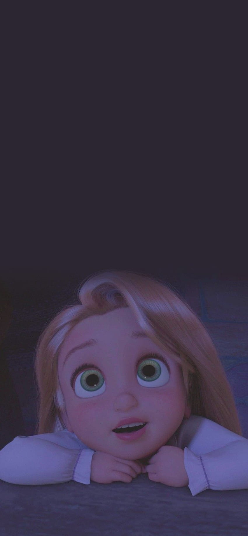Rapunzel from Tangled looking up with a scared expression - Rapunzel